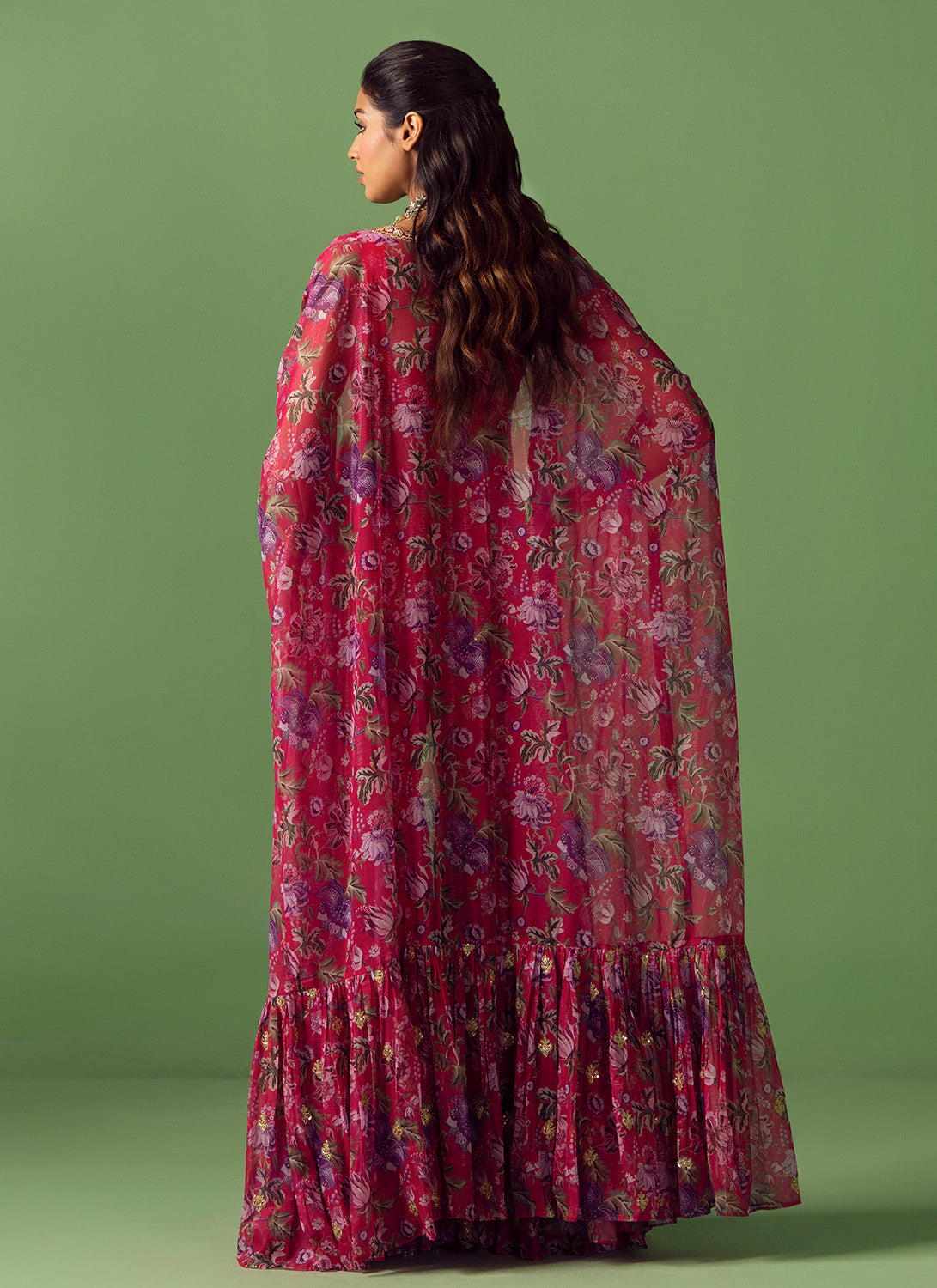 Pink Floral Printed Gharara Cape Set