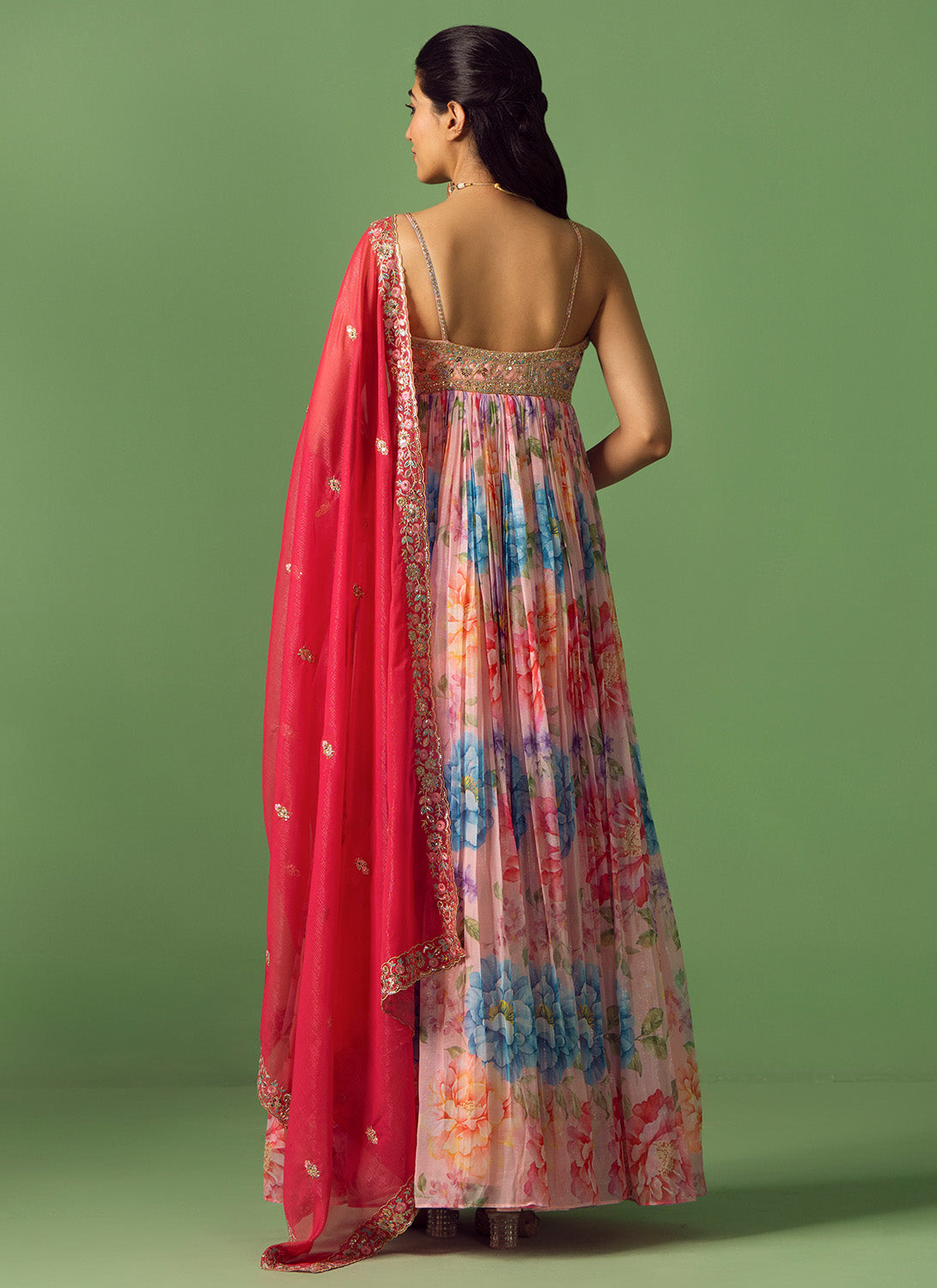Pink Multicolor Floral Printed Anarkali