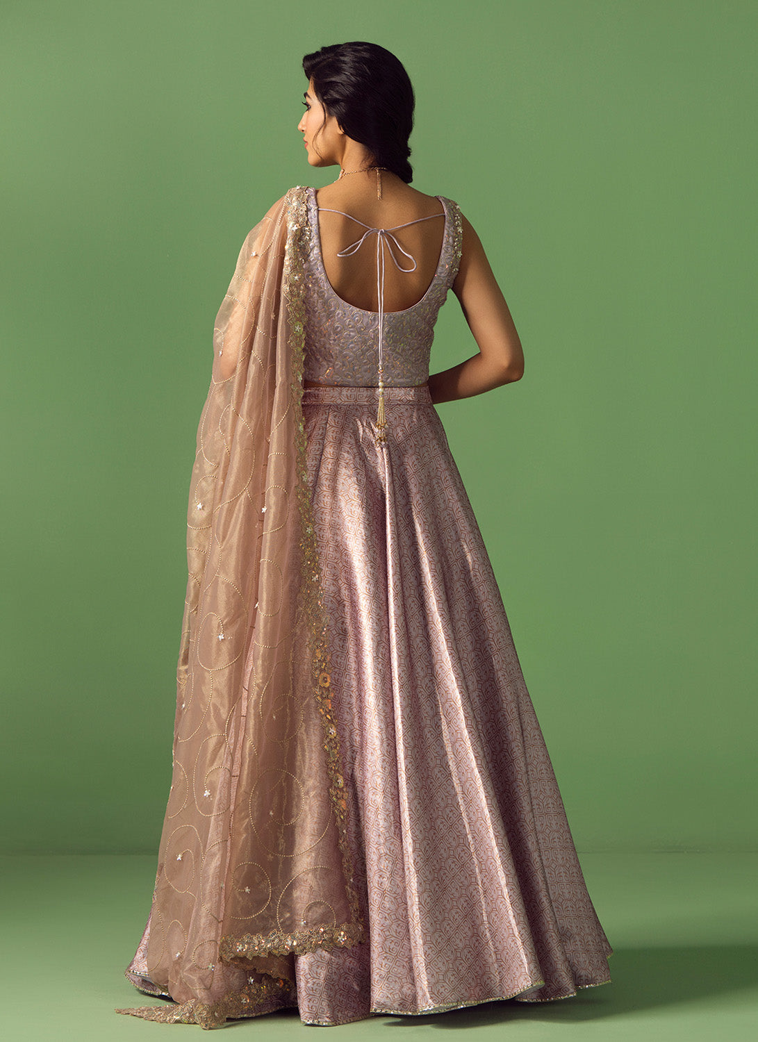 Mauve Embroidered Silk Lehenga