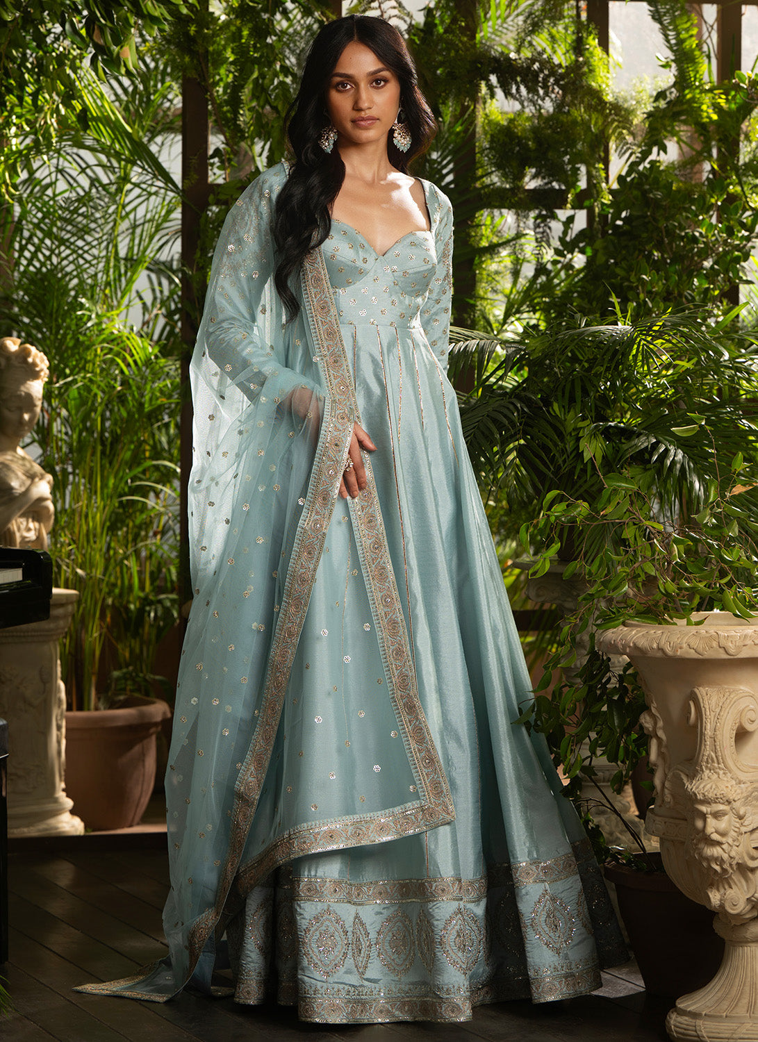 Sky Blue Embroidered Silk Anarkali