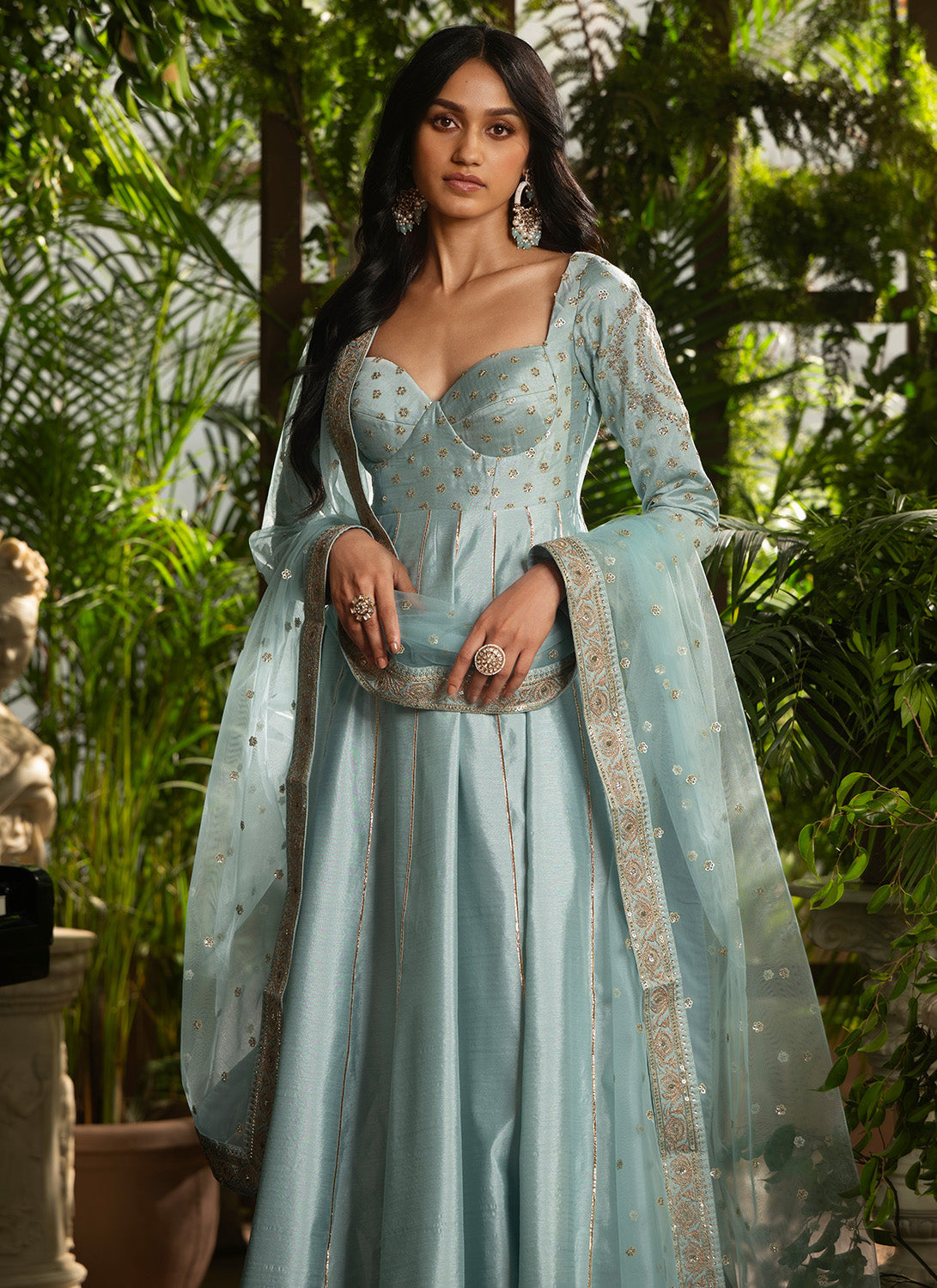 Sky Blue Embroidered Silk Anarkali
