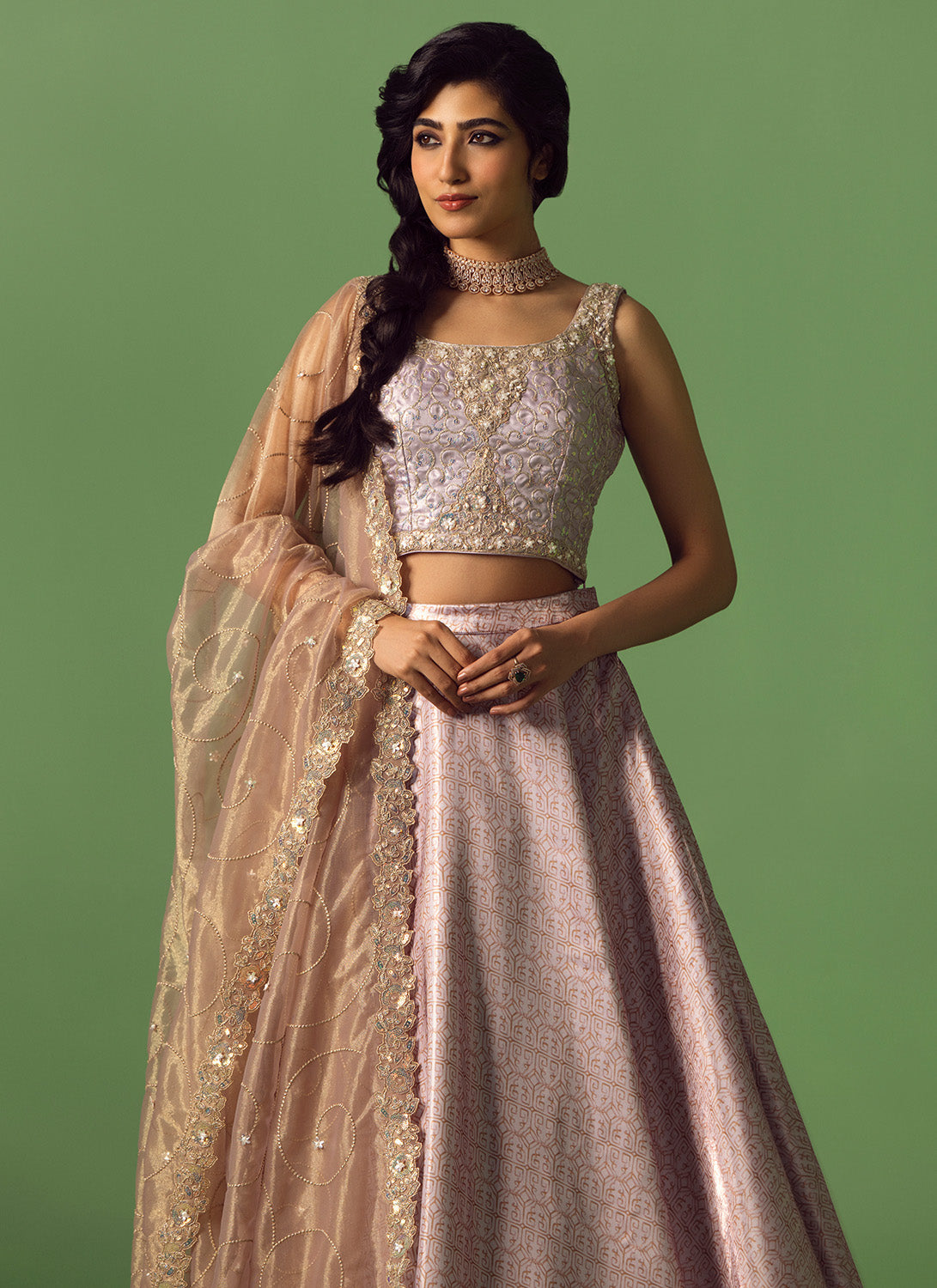 Mauve Embroidered Silk Lehenga