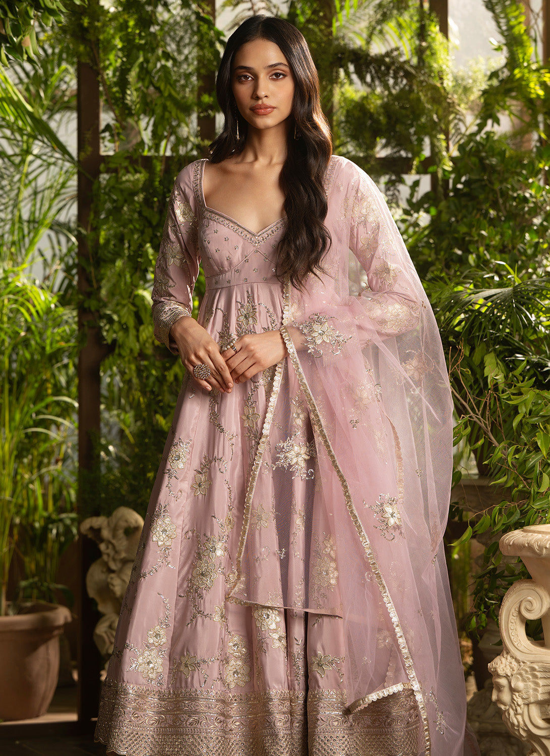 Dusty Peach Embroidered Crepe Anarkali