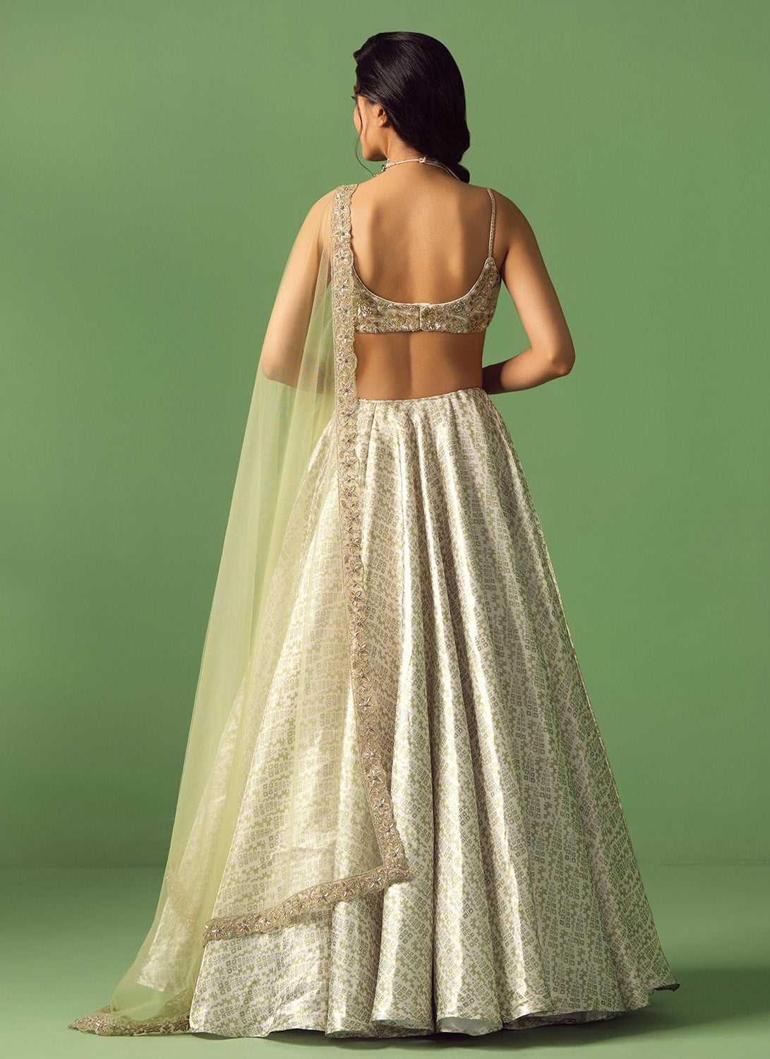 Light Green Printed Organza Lehenga