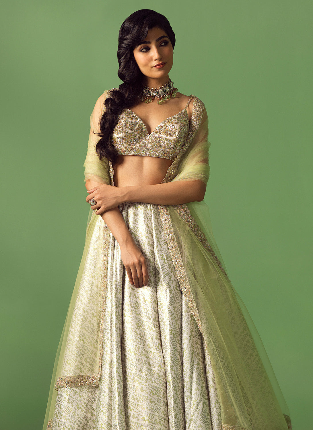 Light Green Printed Organza Lehenga