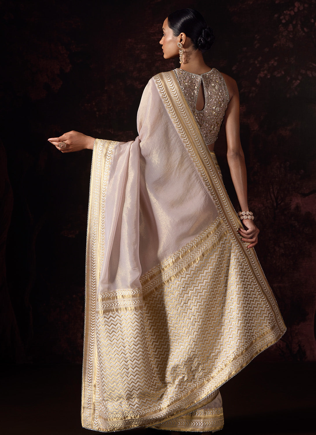 Nude Embroidered Tissue Saree