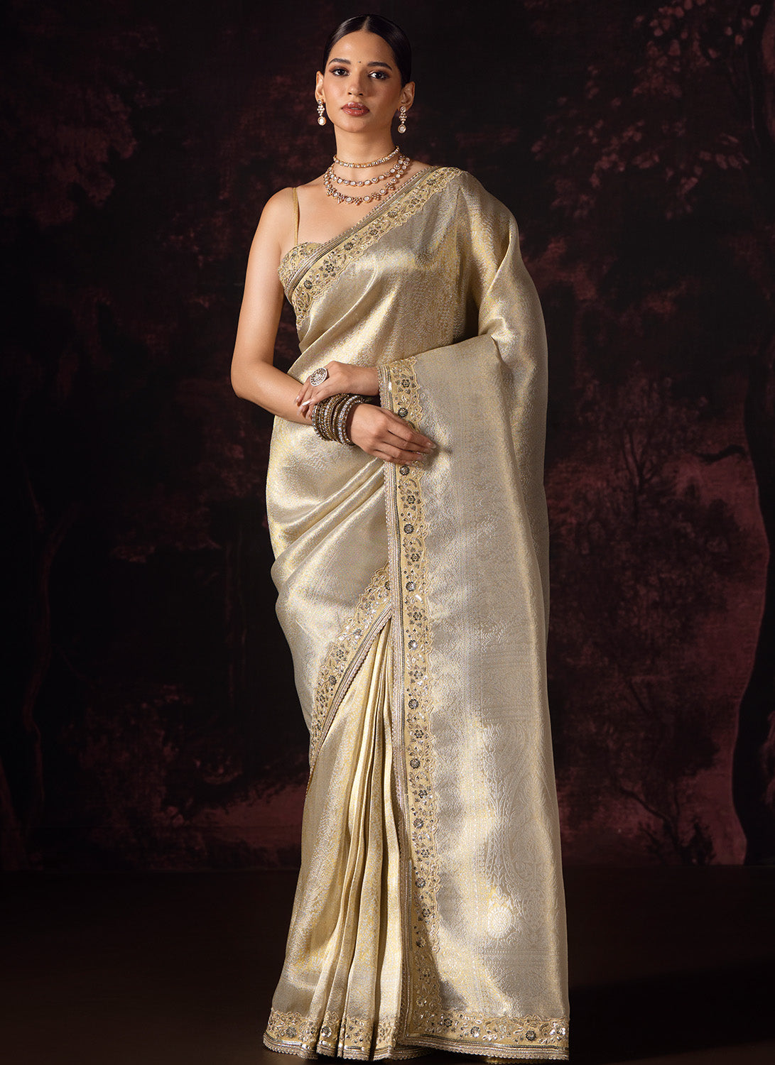 Gold Embroidered Tissue Saree