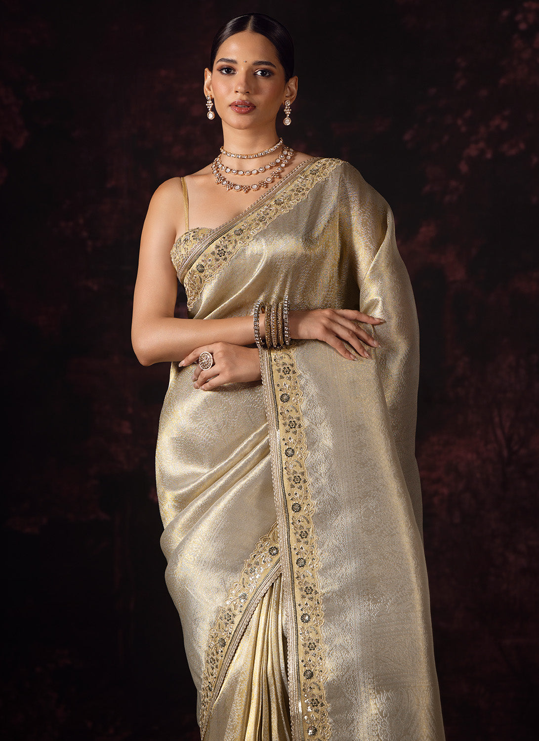 Gold Embroidered Tissue Saree