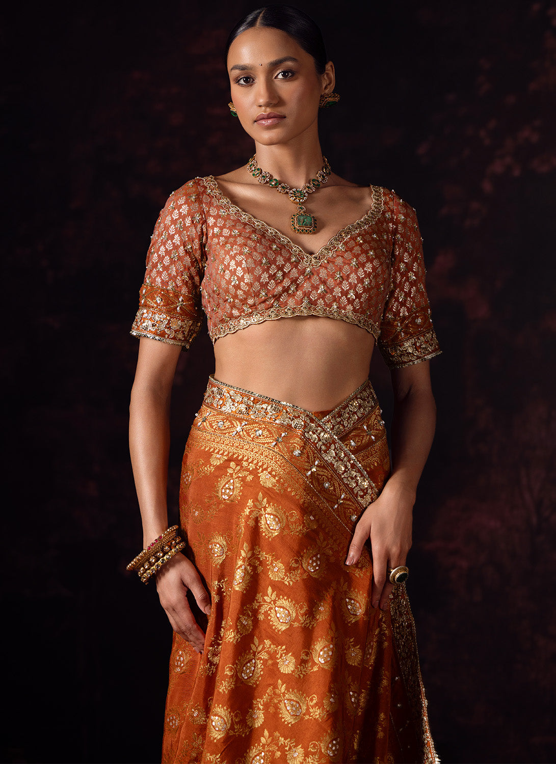 Deep Mustard Embroidered Silk Saree