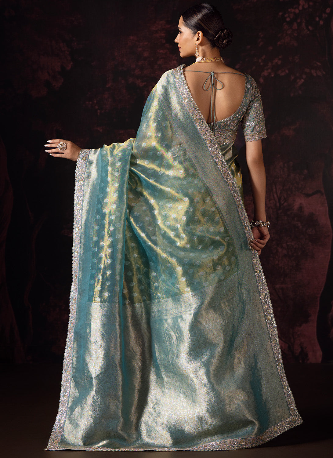 Light Green Embroidered Tissue Saree