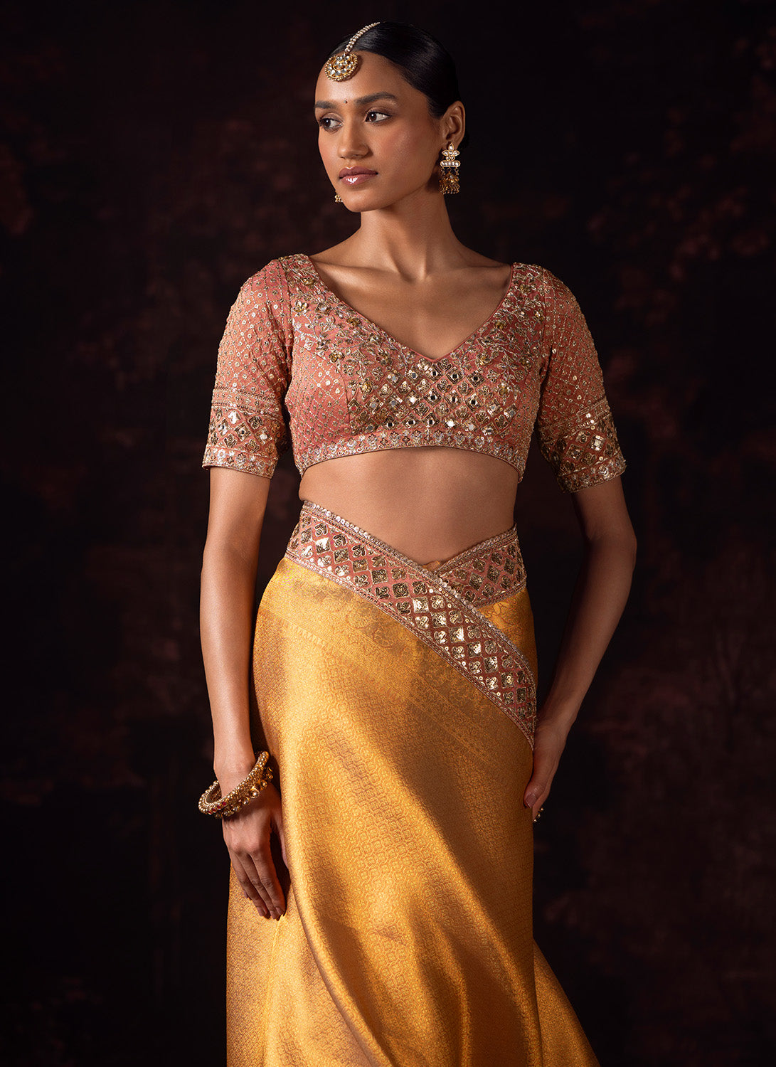 Golden Yellow Embroidered Tissue Saree