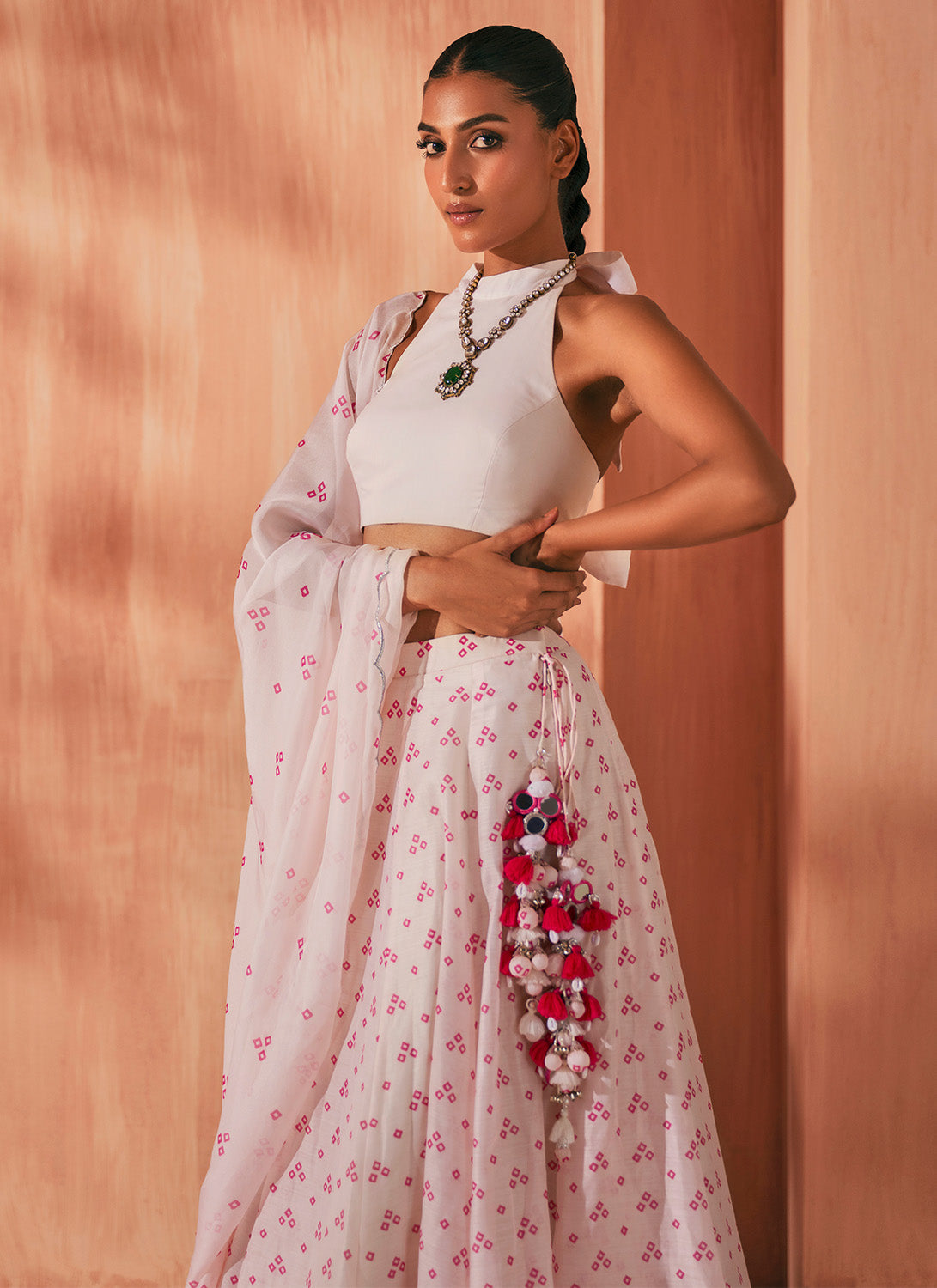 Ivory Bandhani Print Lehenga