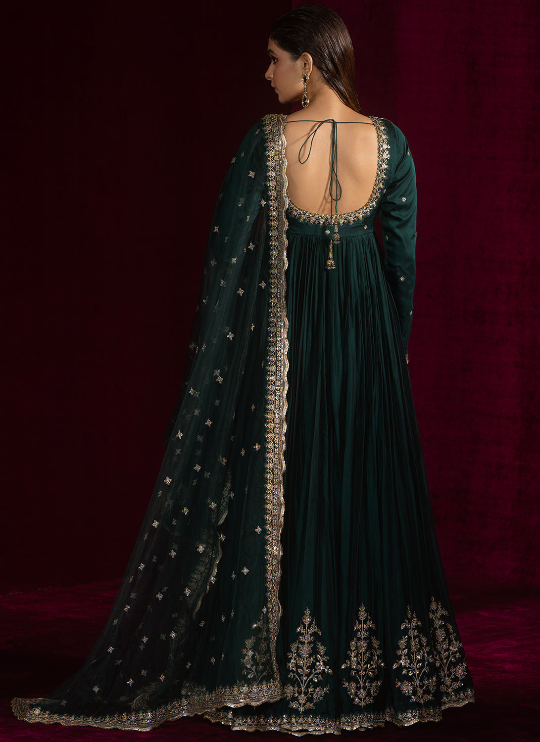 Green Embroidered Silk Anarkali