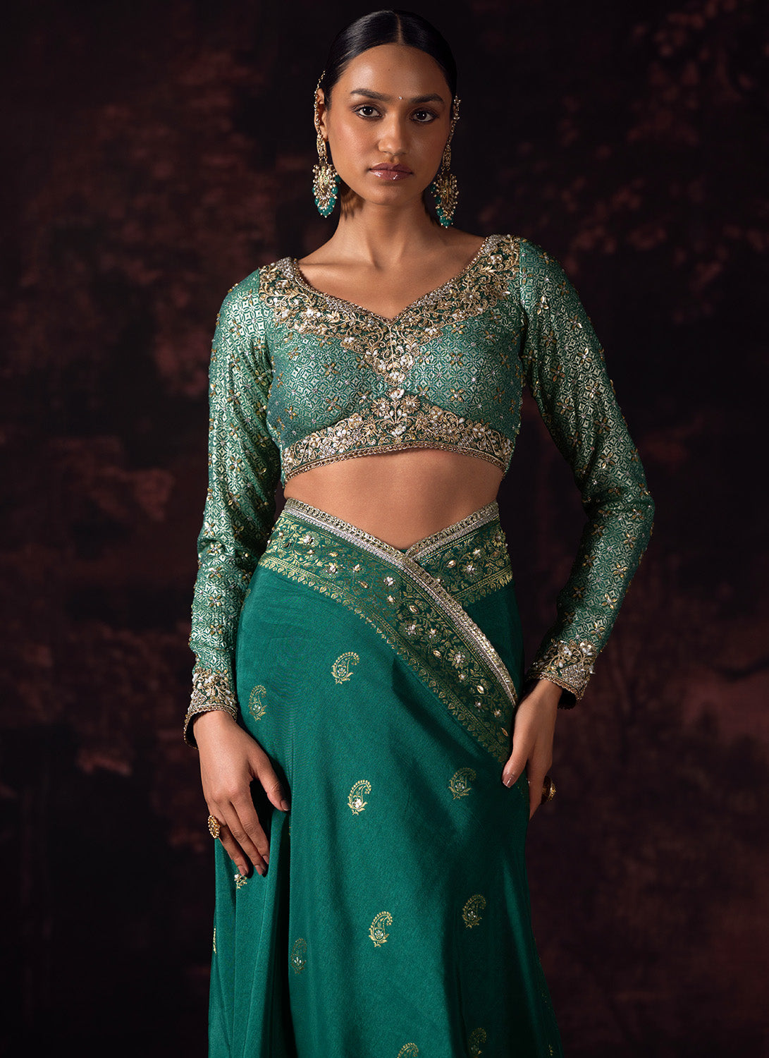Emerald Green Embroidered Silk Saree