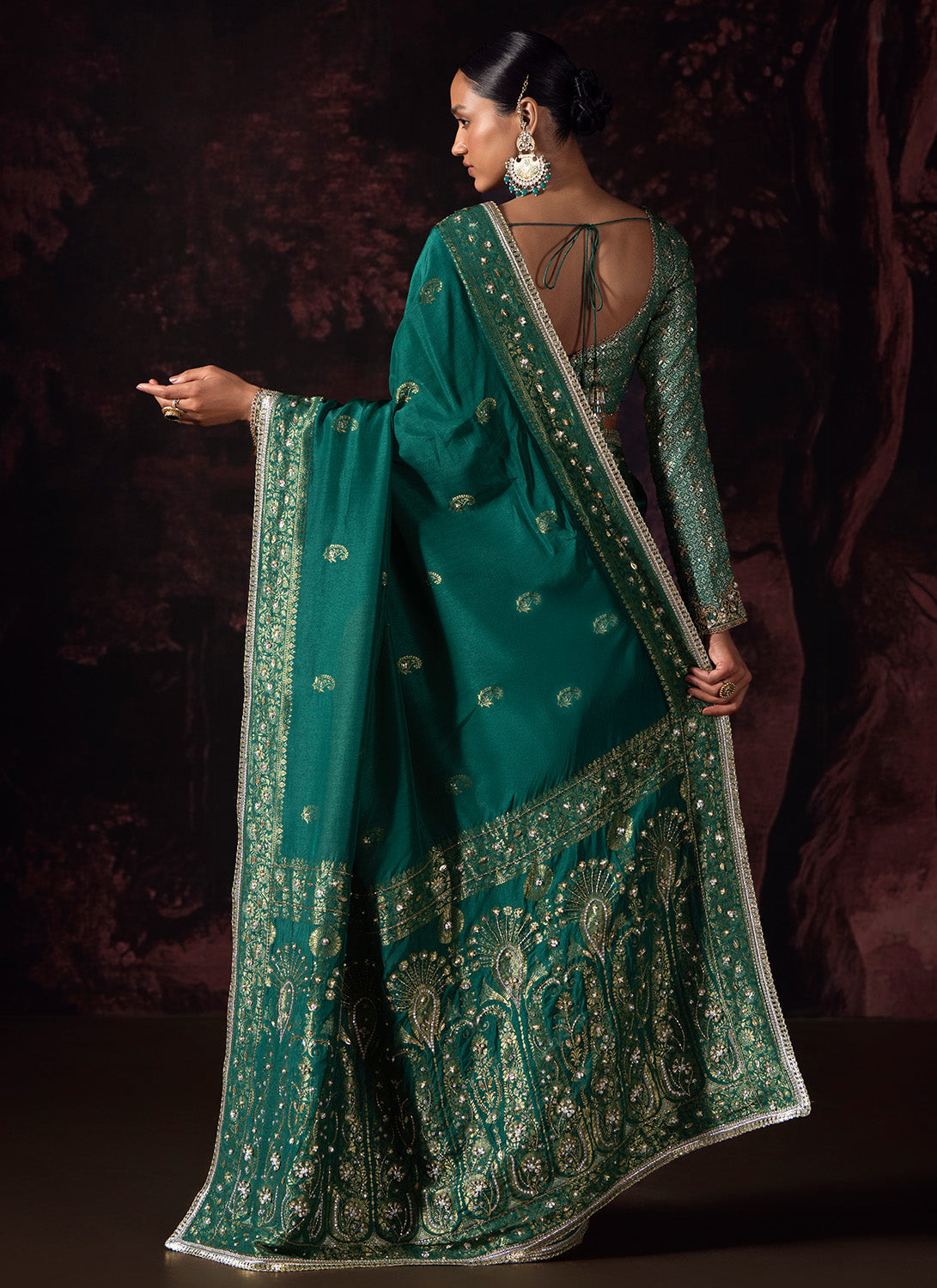 Emerald Green Embroidered Silk Saree