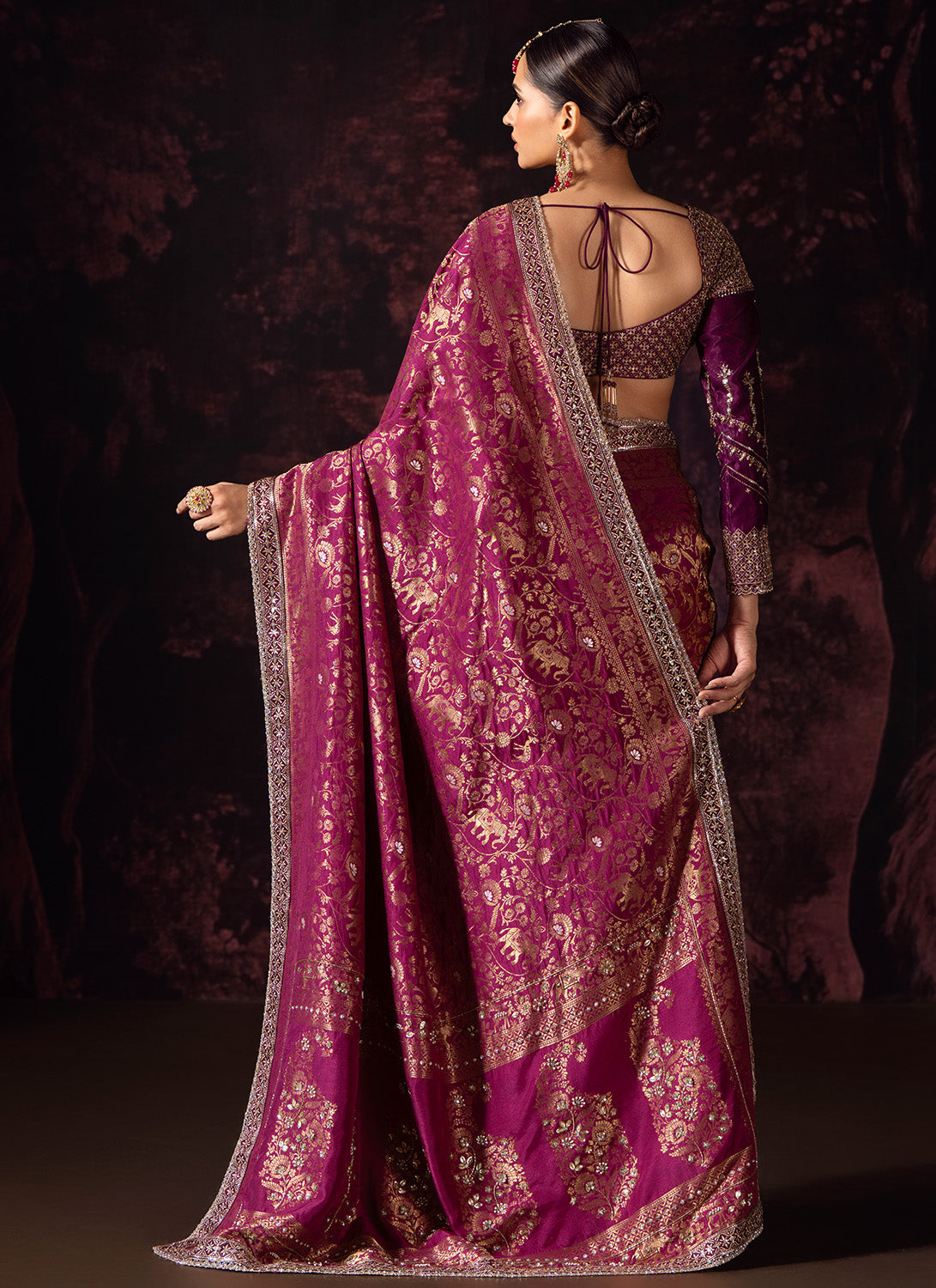 Deep Wine Embroidered Silk Saree