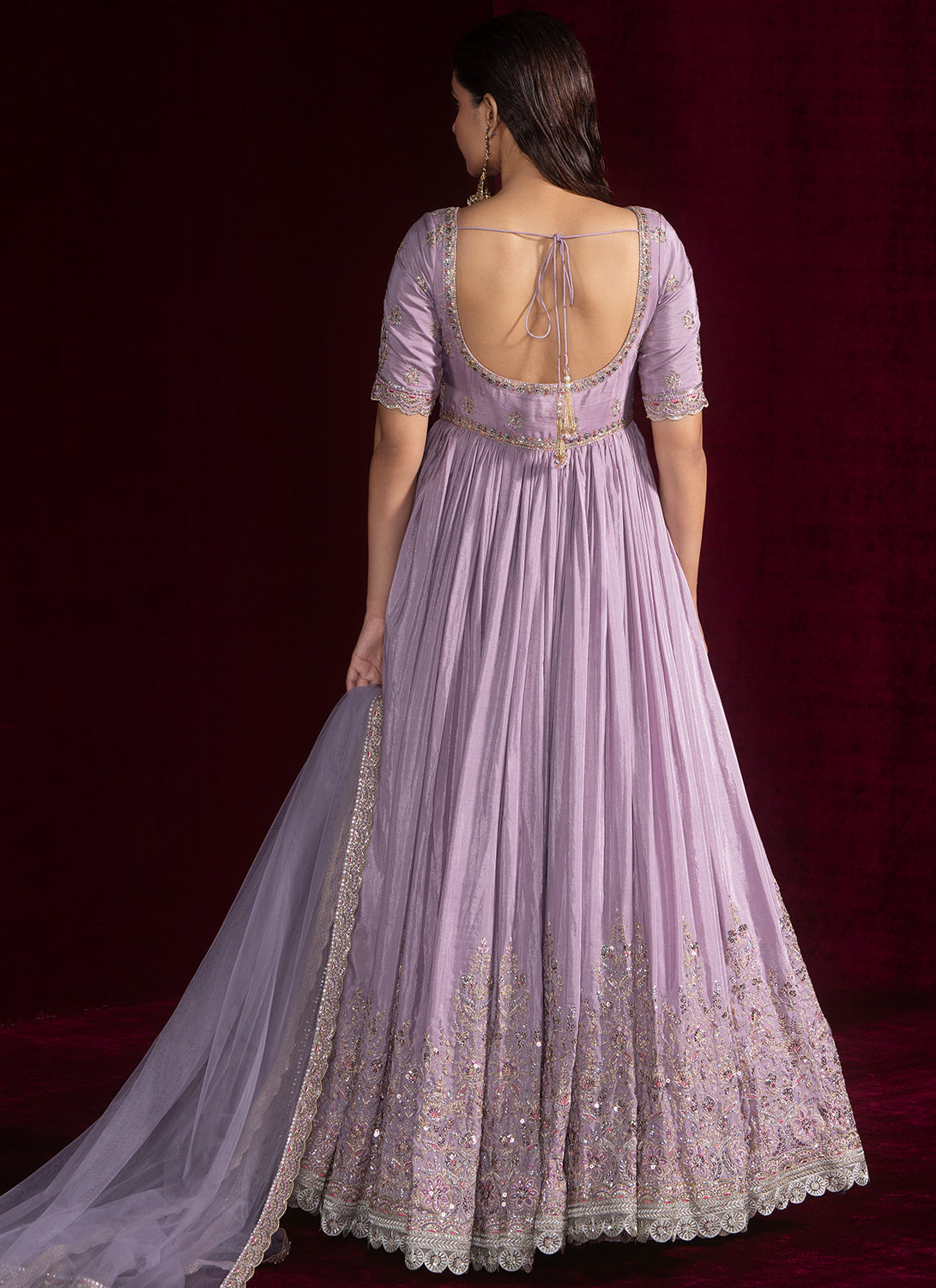Lavender Embroidered Crepe Anarkali