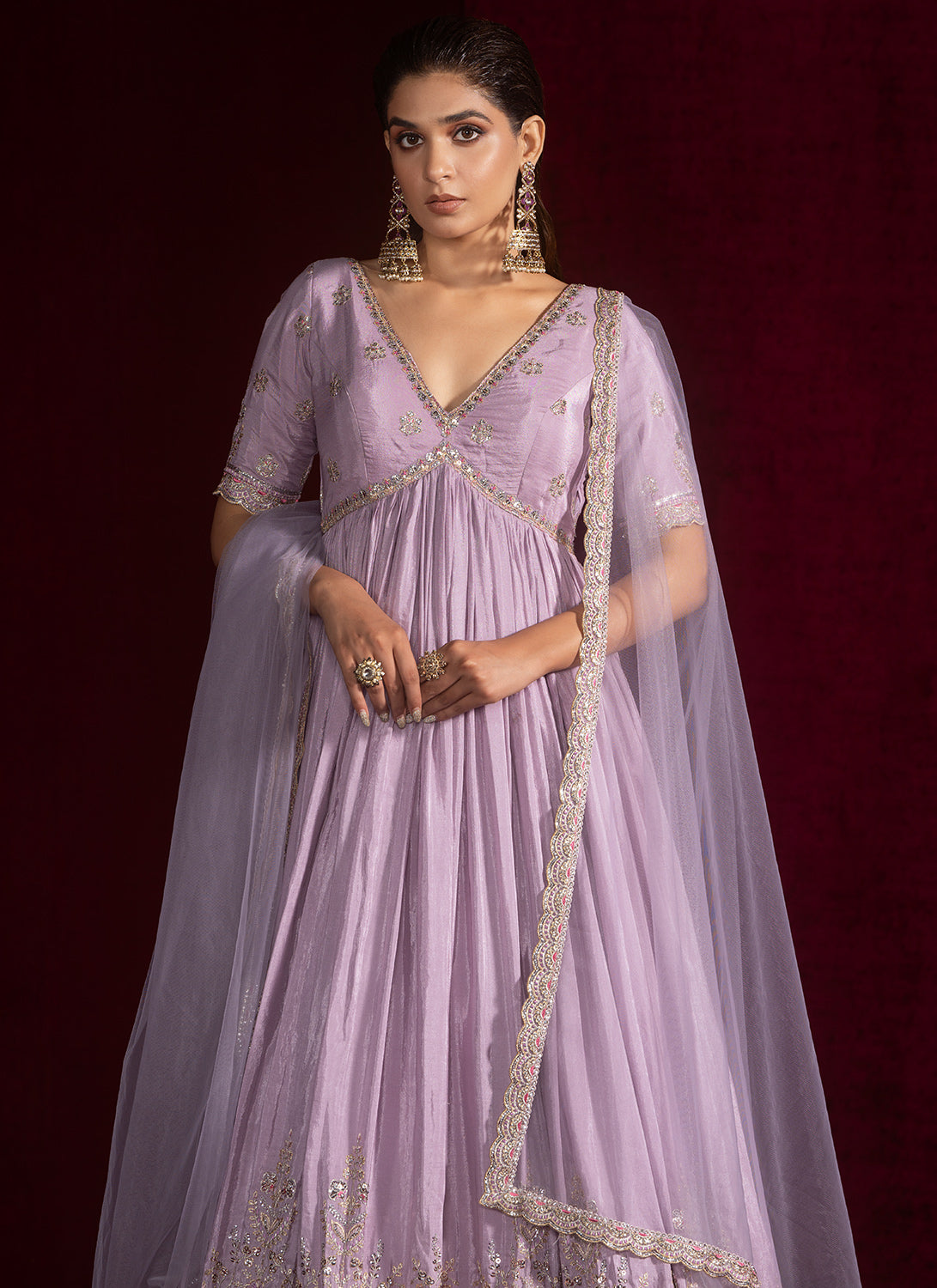 Lavender Embroidered Crepe Anarkali