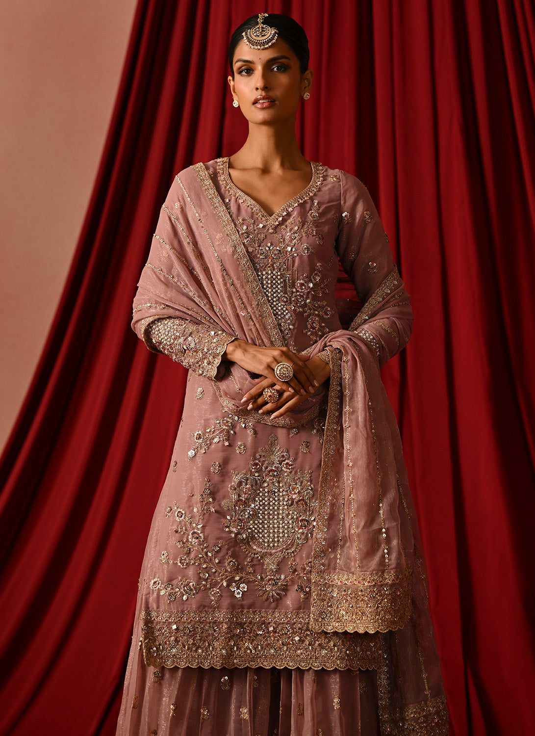 Lavender Embroidered Tissue Sharara Suit