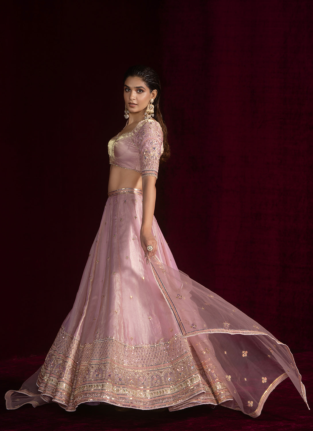Light Pink Embroidered Silk Lehenga