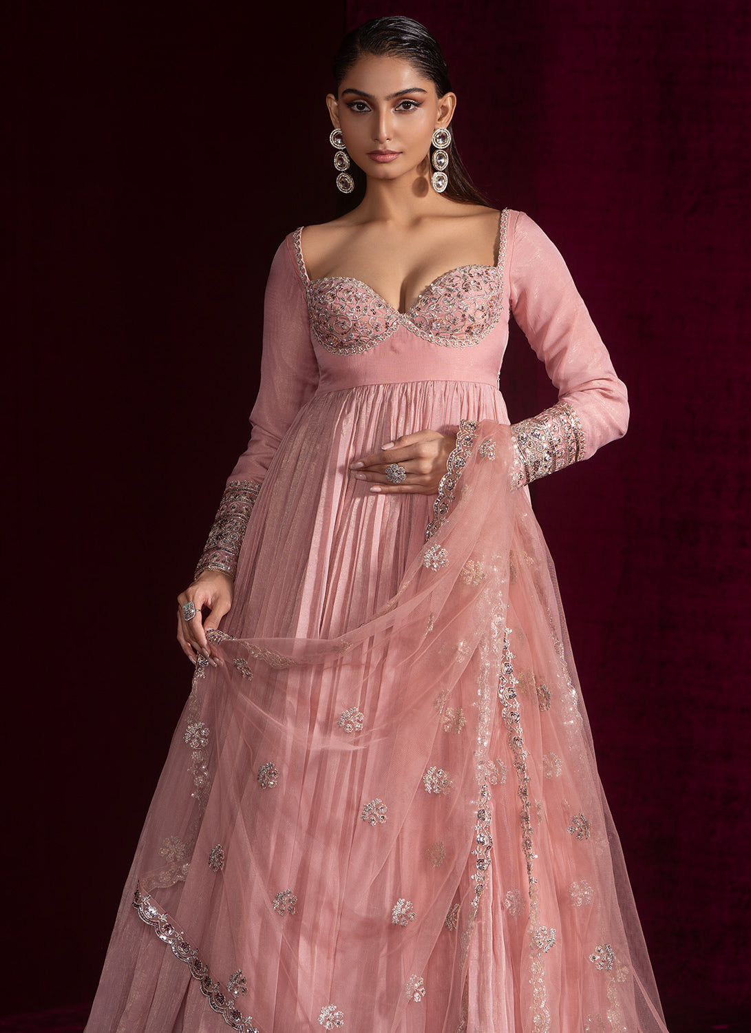 Light Pink Embroidered Silk Anarkali
