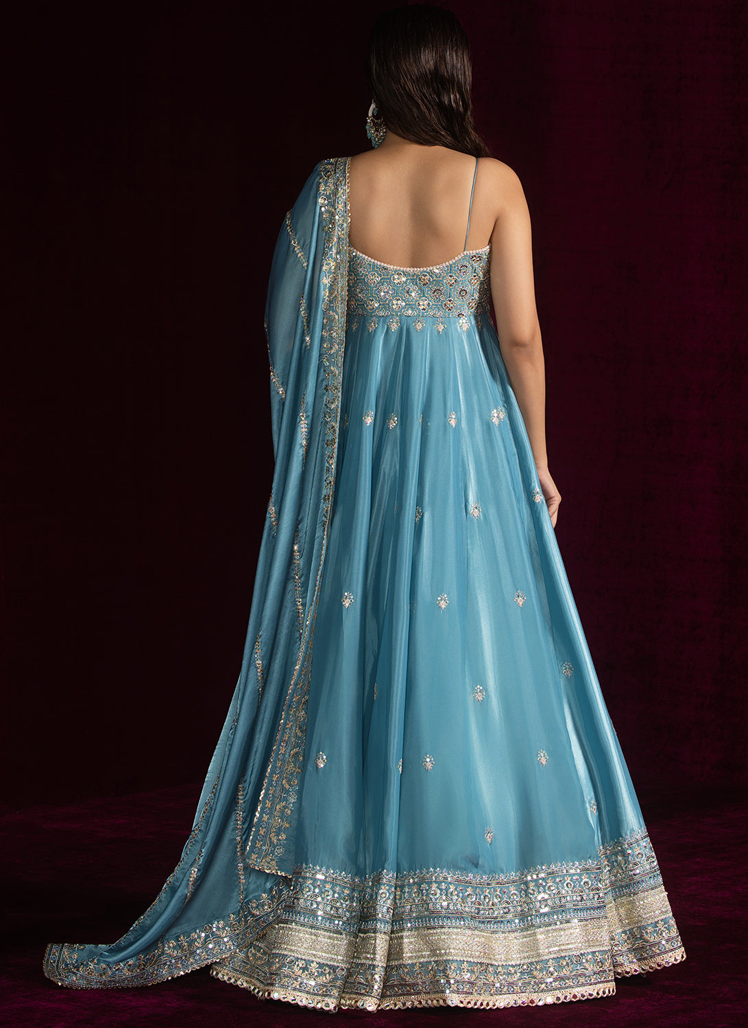 Light Blue Embroidered Silk Anarkali