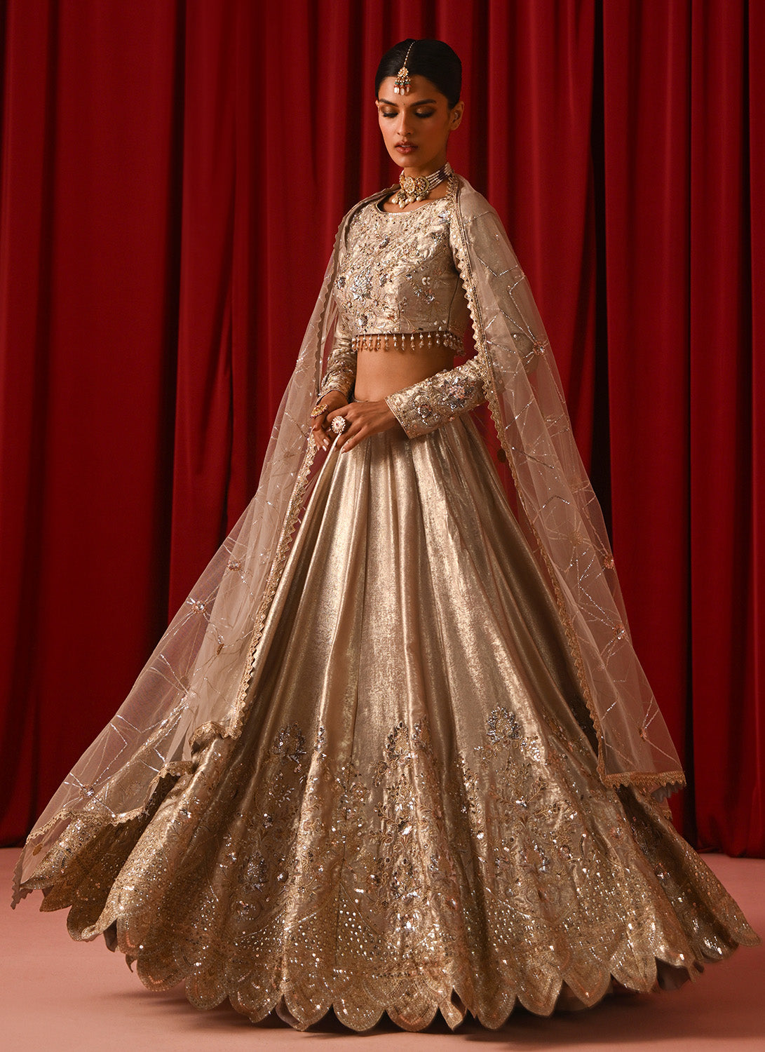 Champagne Gold Metallic Embroidered Lehenga