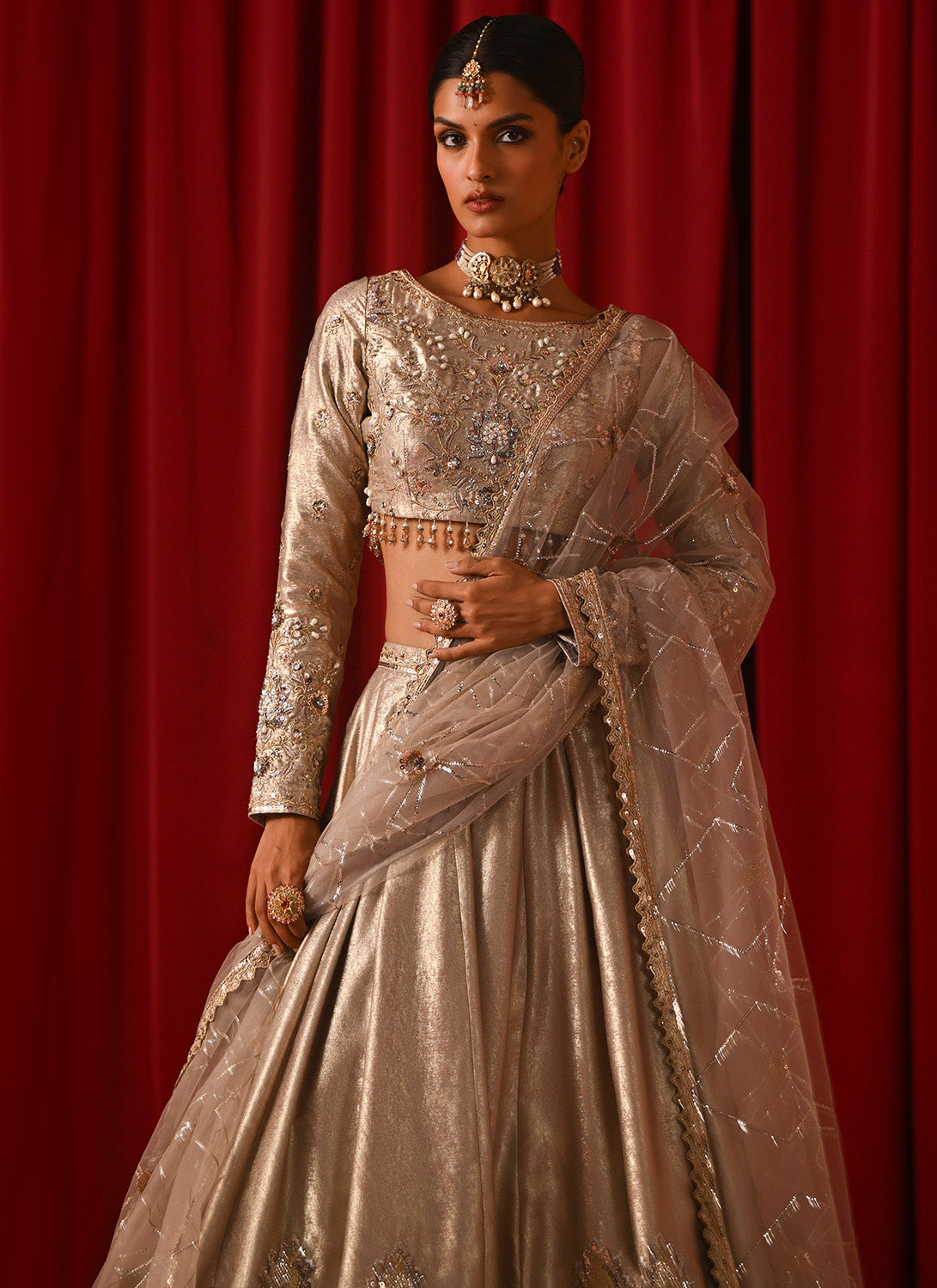Champagne Gold Metallic Embroidered Lehenga