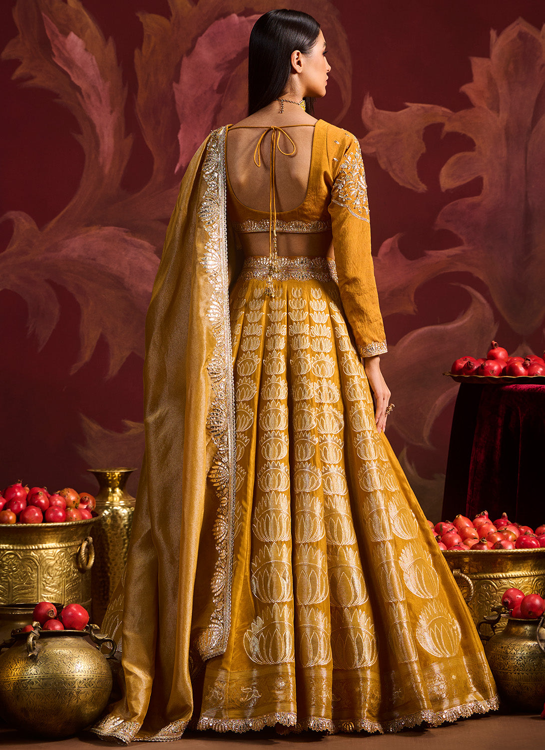Mustard Yellow Embroidered Brocade Lehenga