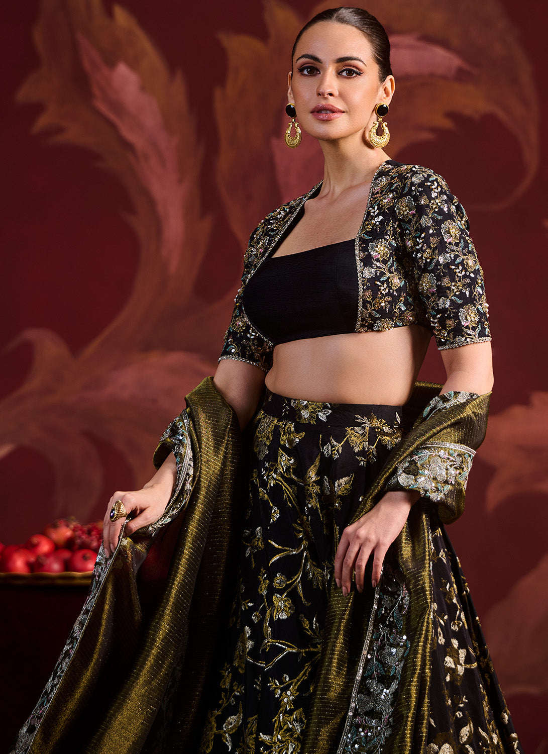 Black Embroidered Brocade Lehenga