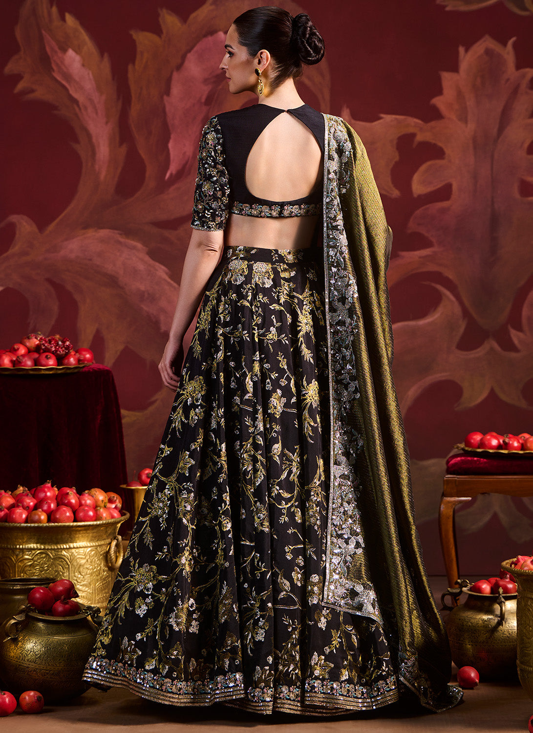 Black Embroidered Brocade Lehenga