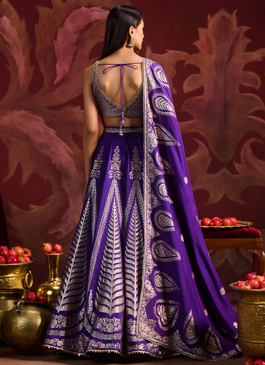 Purple Embroidered Brocade Lehenga