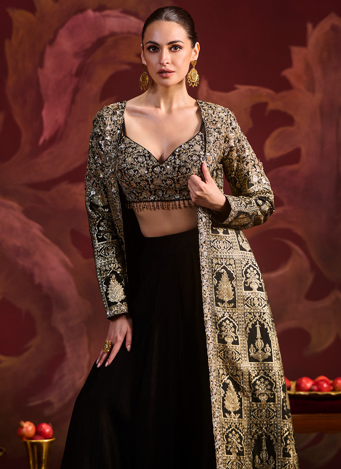 Black and Gold Brocade Jacket Style Set
