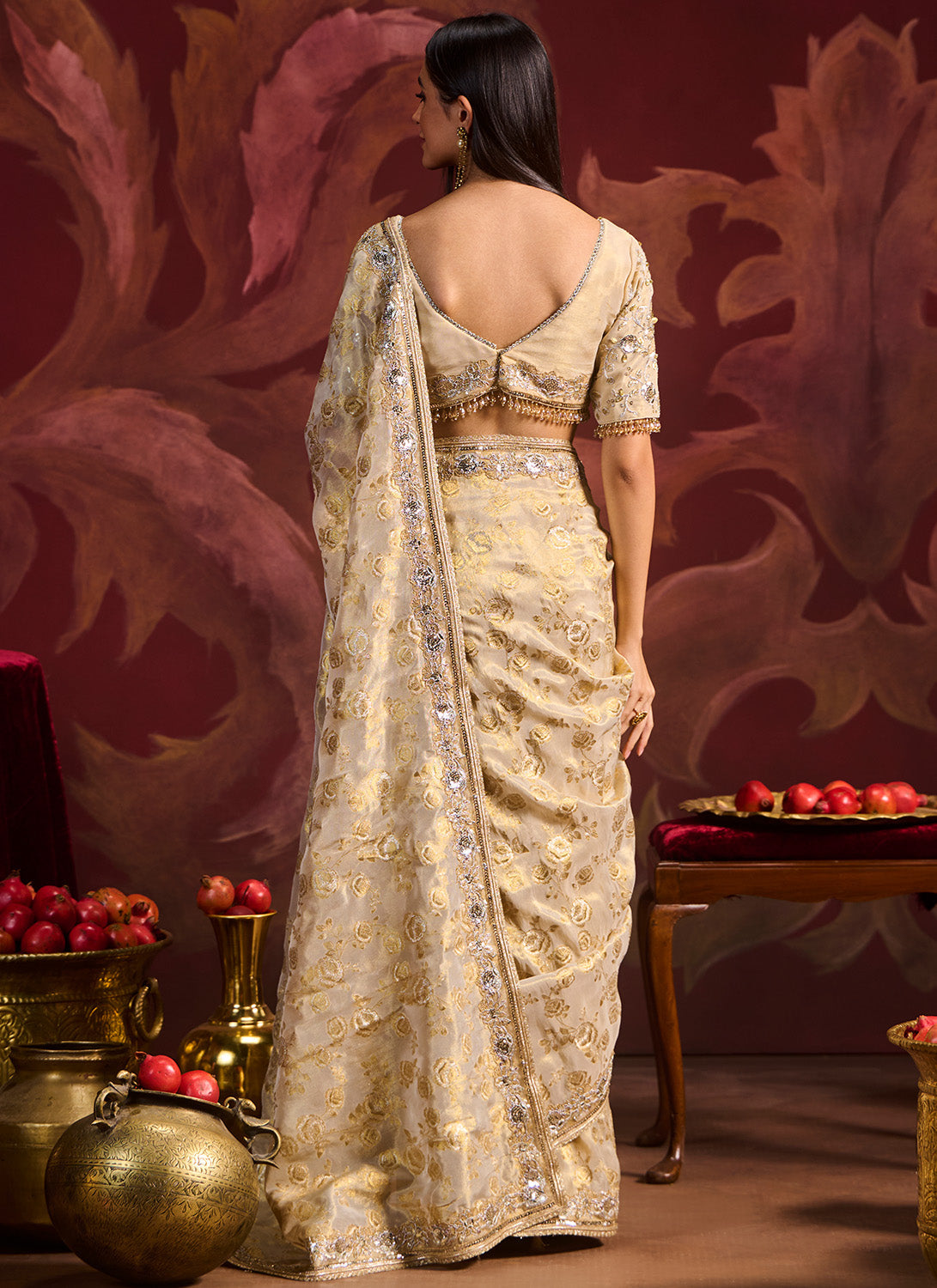 Gold Embroidered Brocade Saree