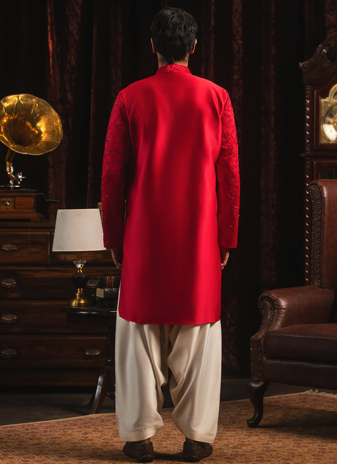 Crimson Embroidered Silk Kurta Set