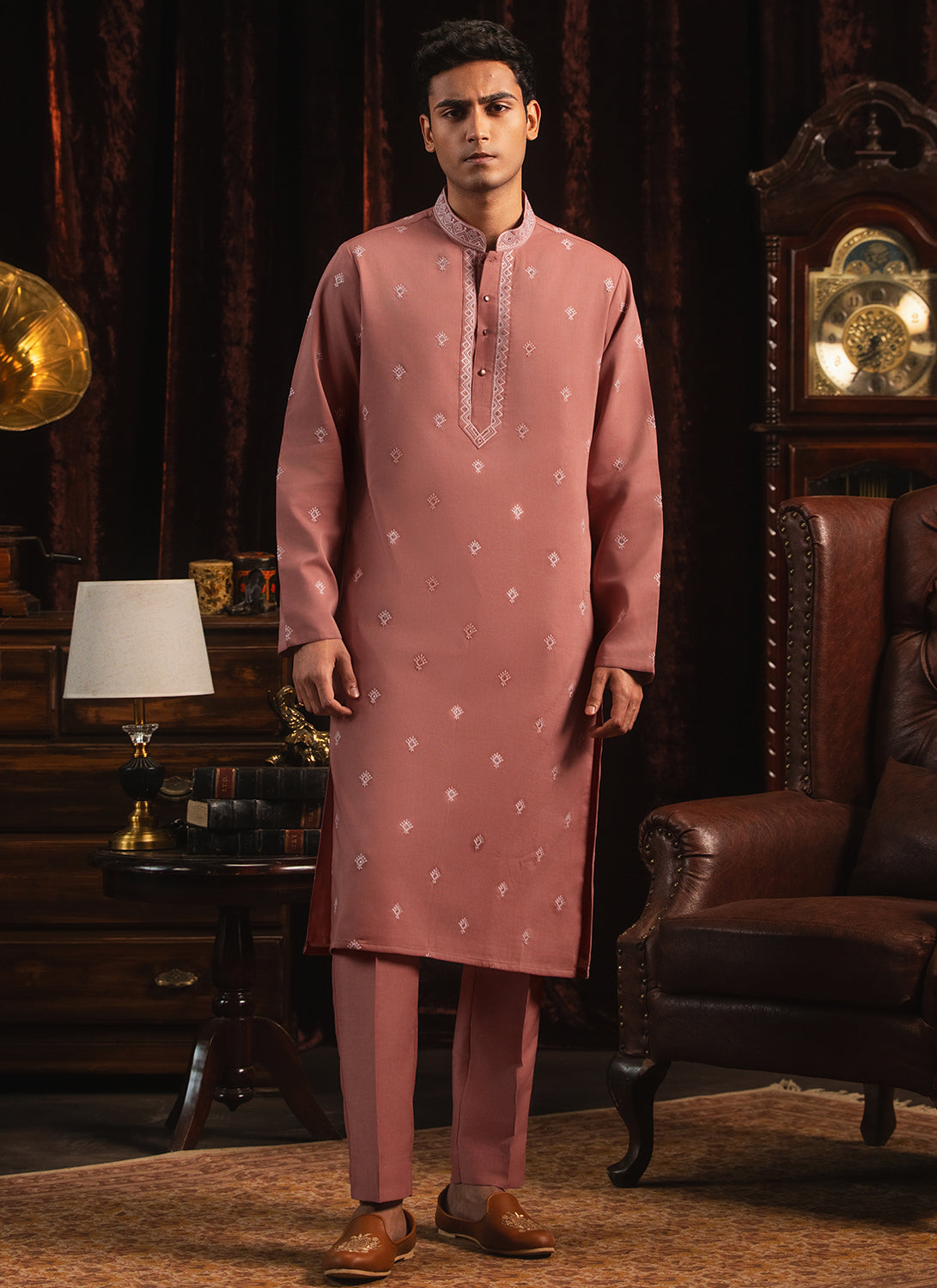 Dusty Rose Embroidered Kurta Set
