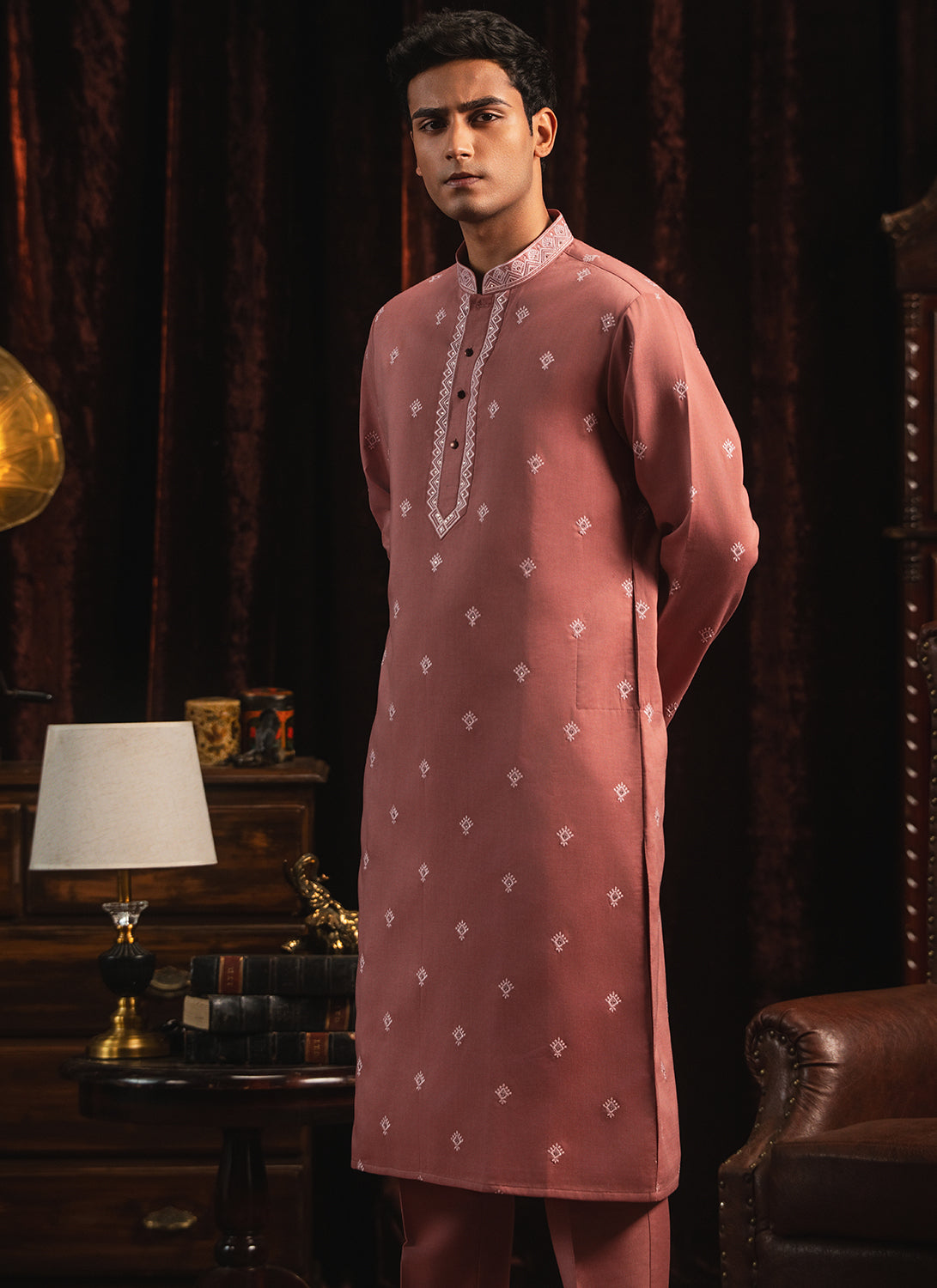 Dusty Rose Embroidered Kurta Set