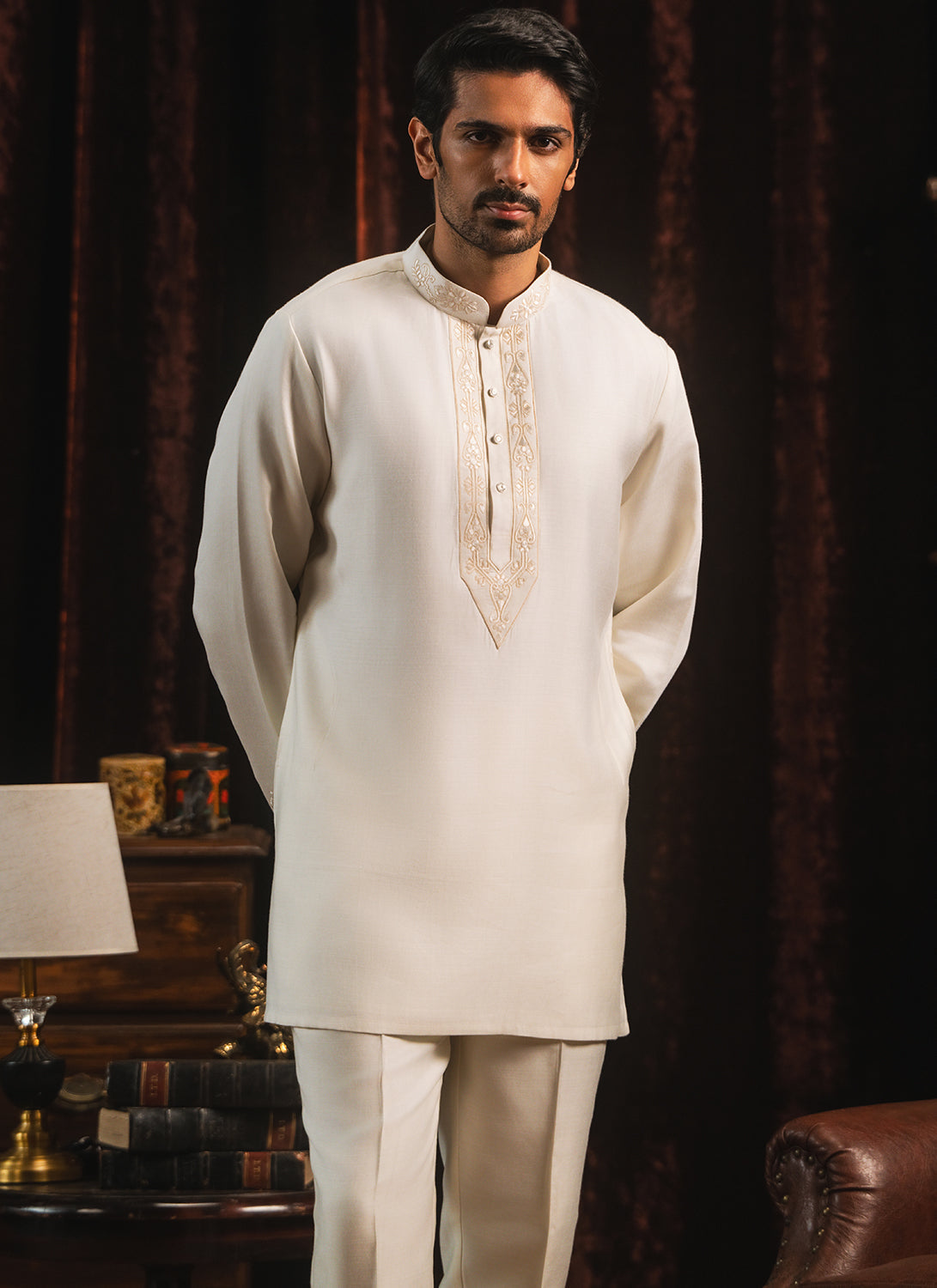 Cream Embroidered Kurta Set