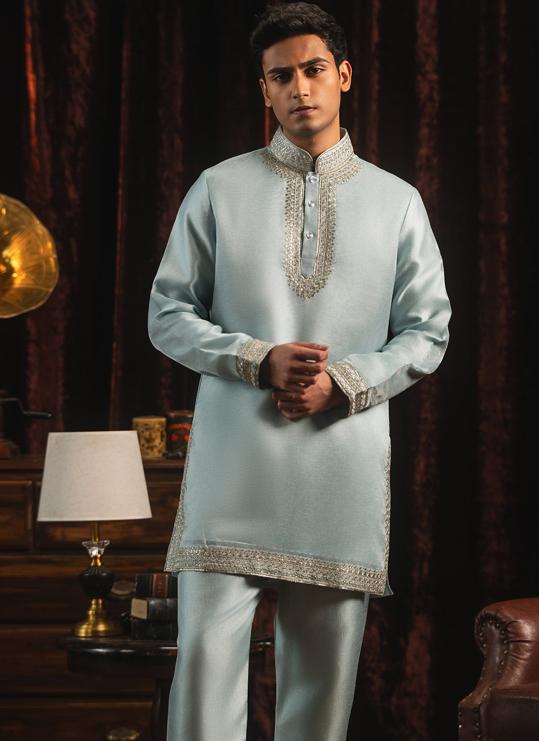 Soft Blue Embroidered Kurta Set