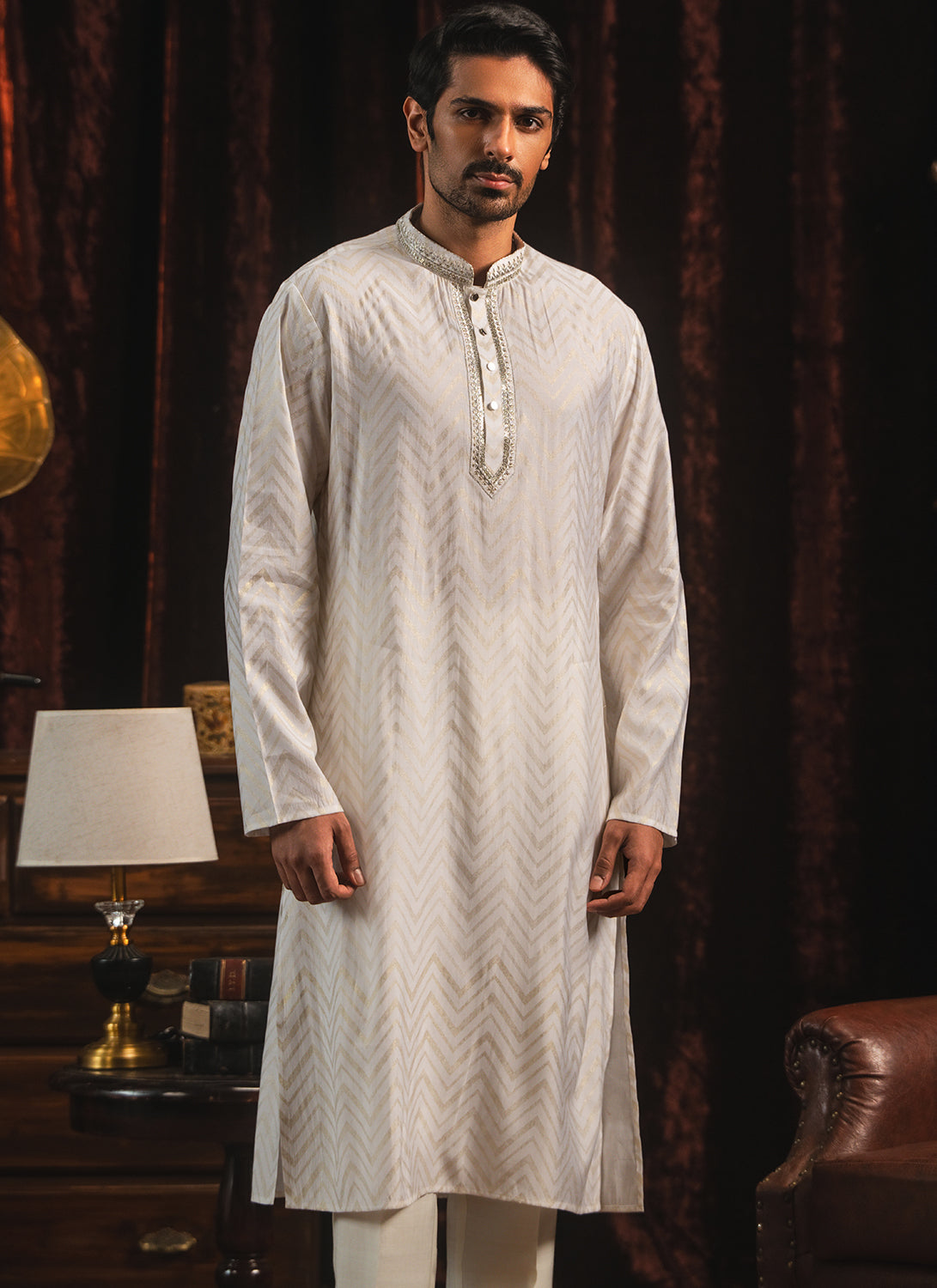 White Foil Printed Kurta Set