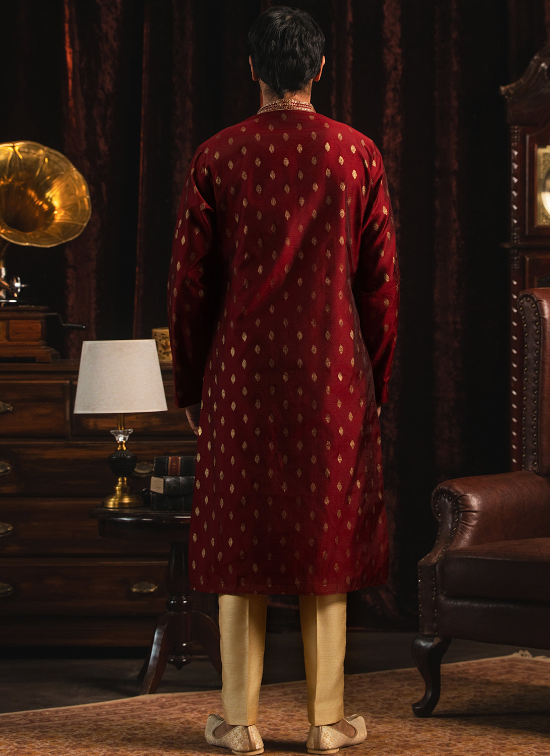 Maroon Foil Printed Kurta Set