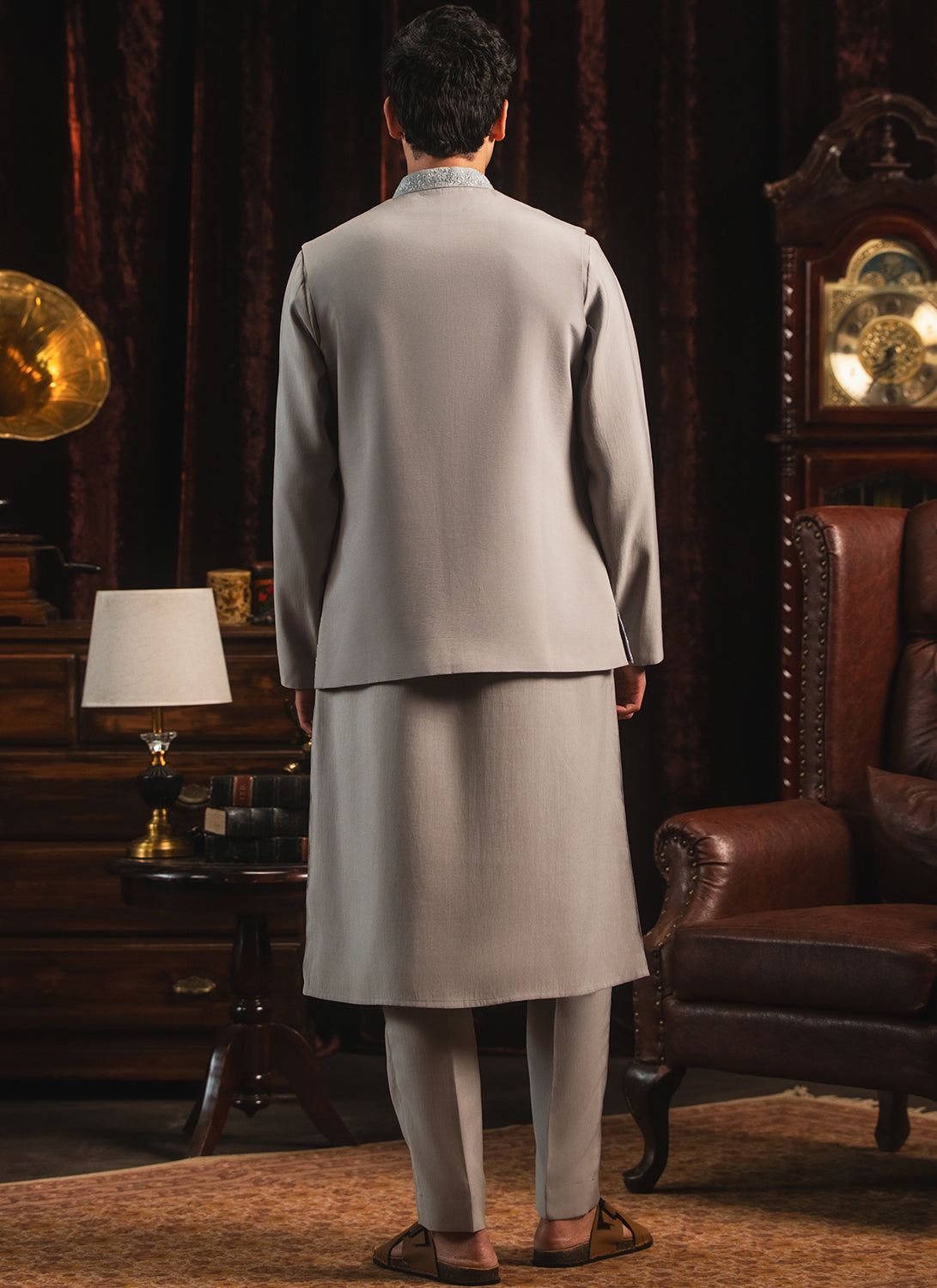 Grey Embroidered Nehru Jacket Set