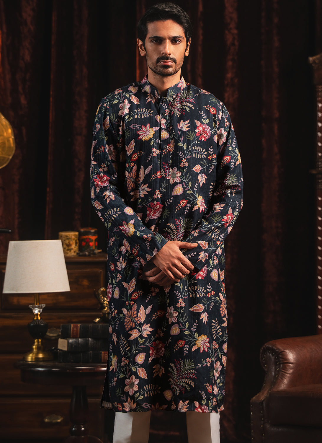 Blue Floral Printed Multicolor Kurta Set