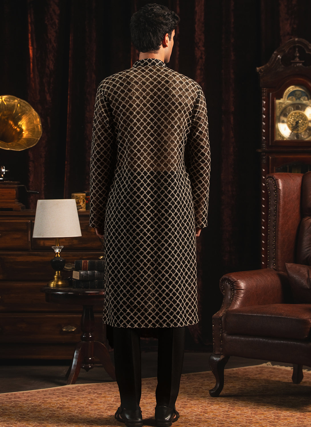 Black Crochet Cotton Kurta Set