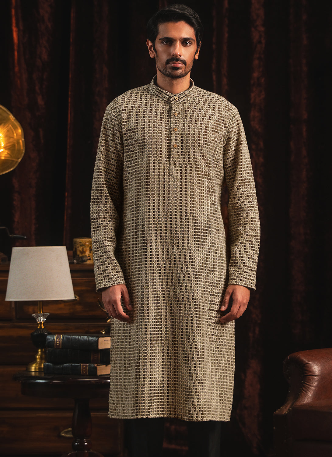 Black Knitted Cotton Kurta Set