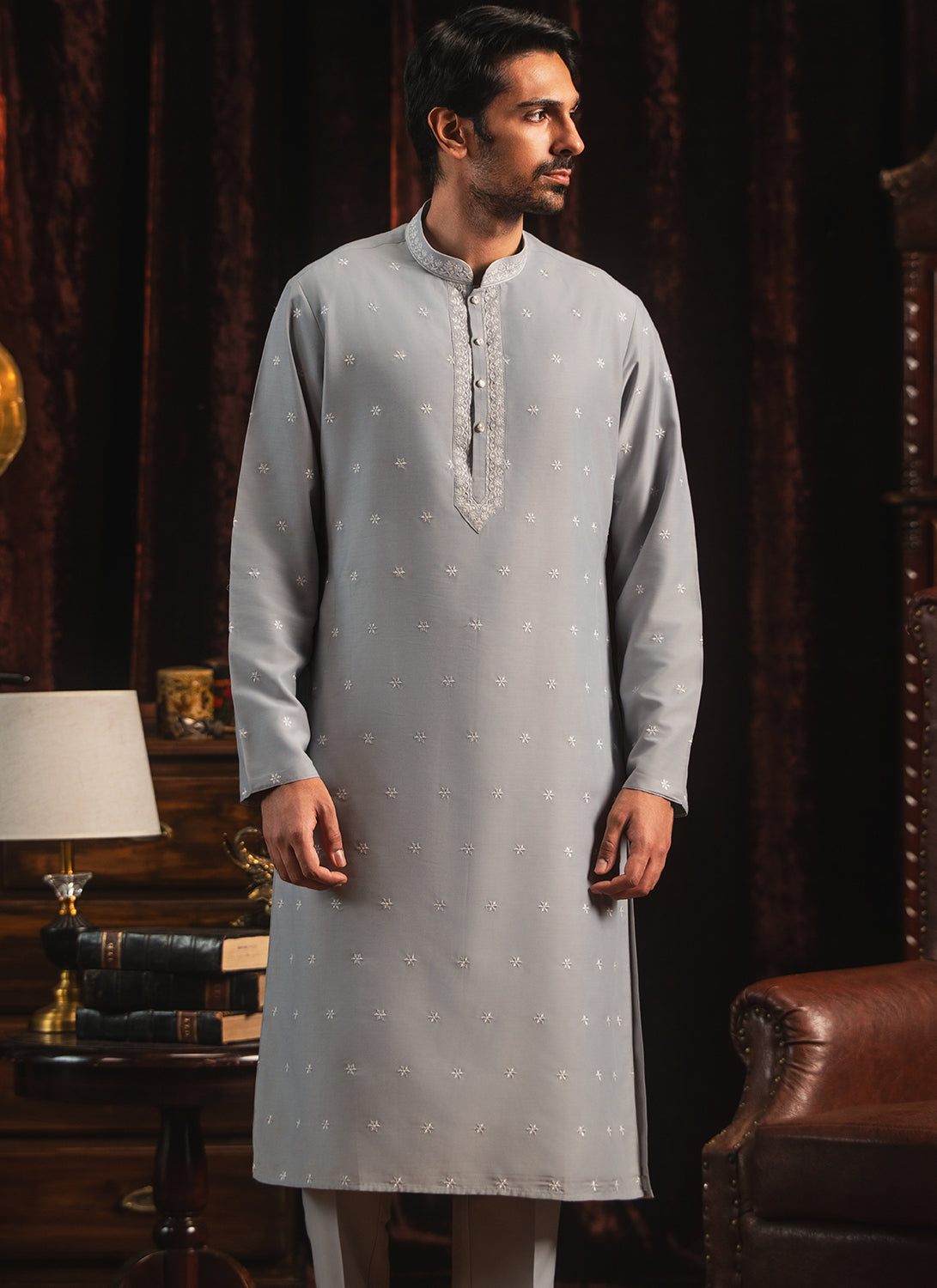 Grey Embroidered Kurta Set