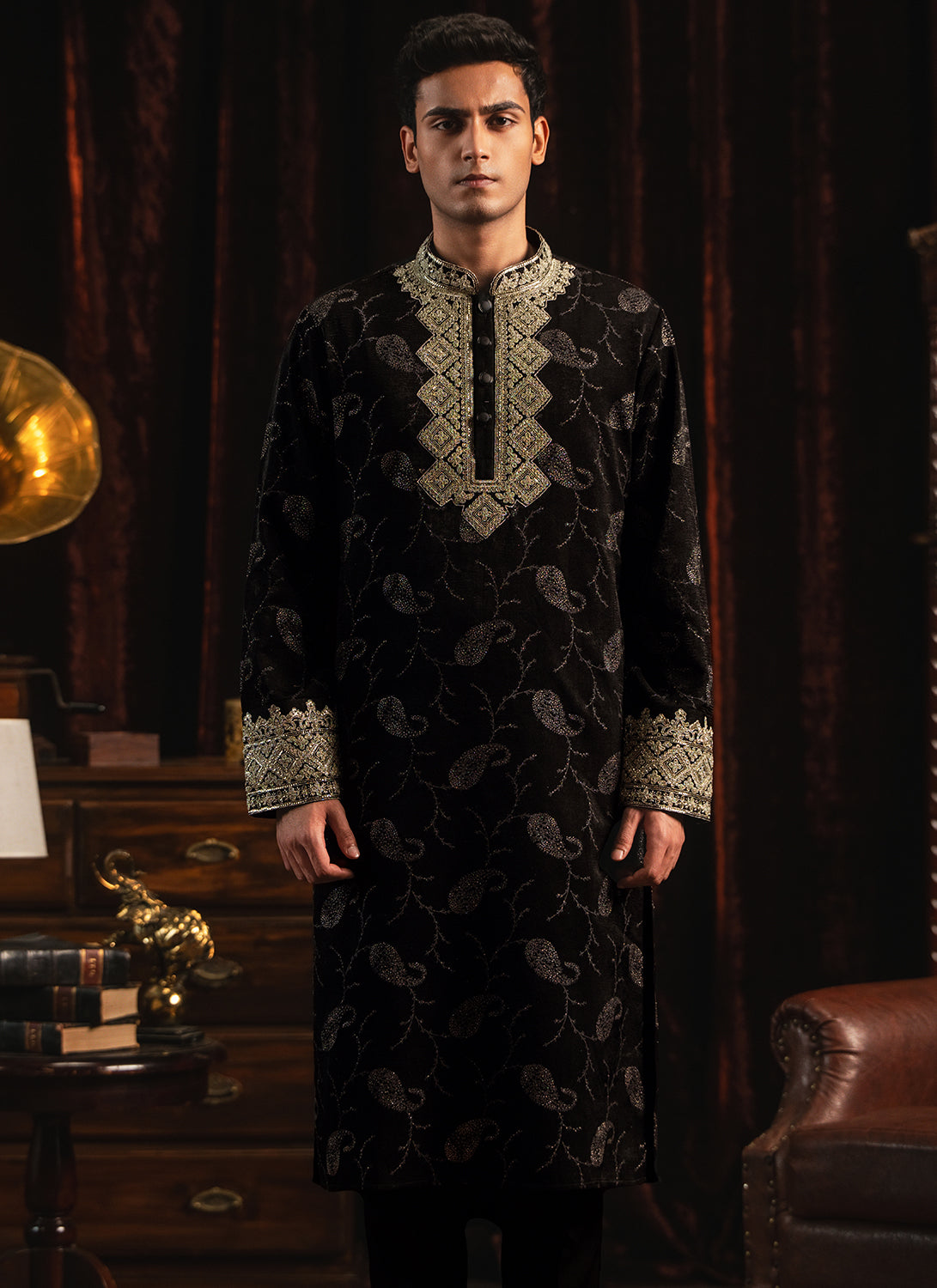 Black Foil Printed Kurta Set