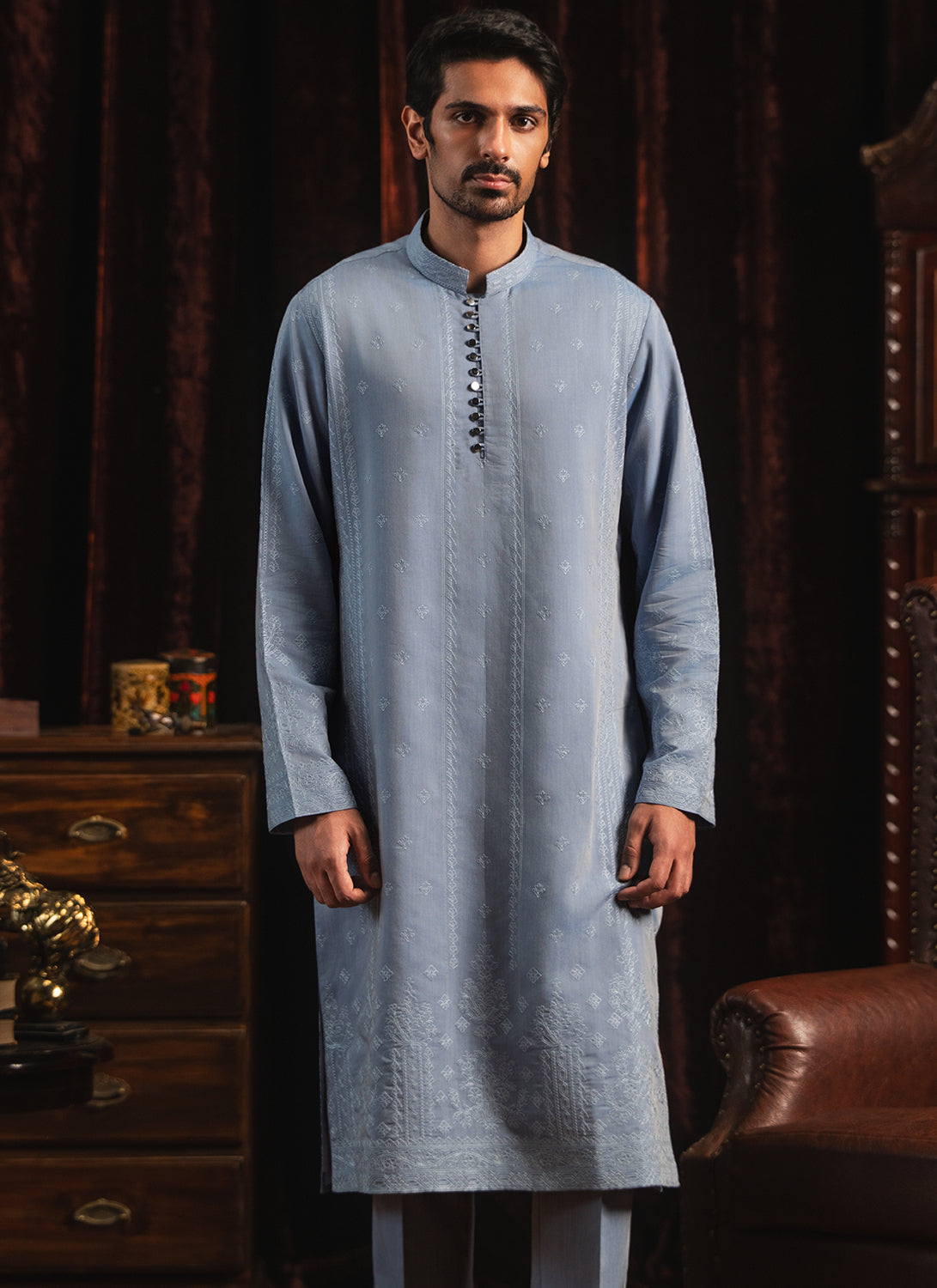 Light Blue Embroidered Kurta Set