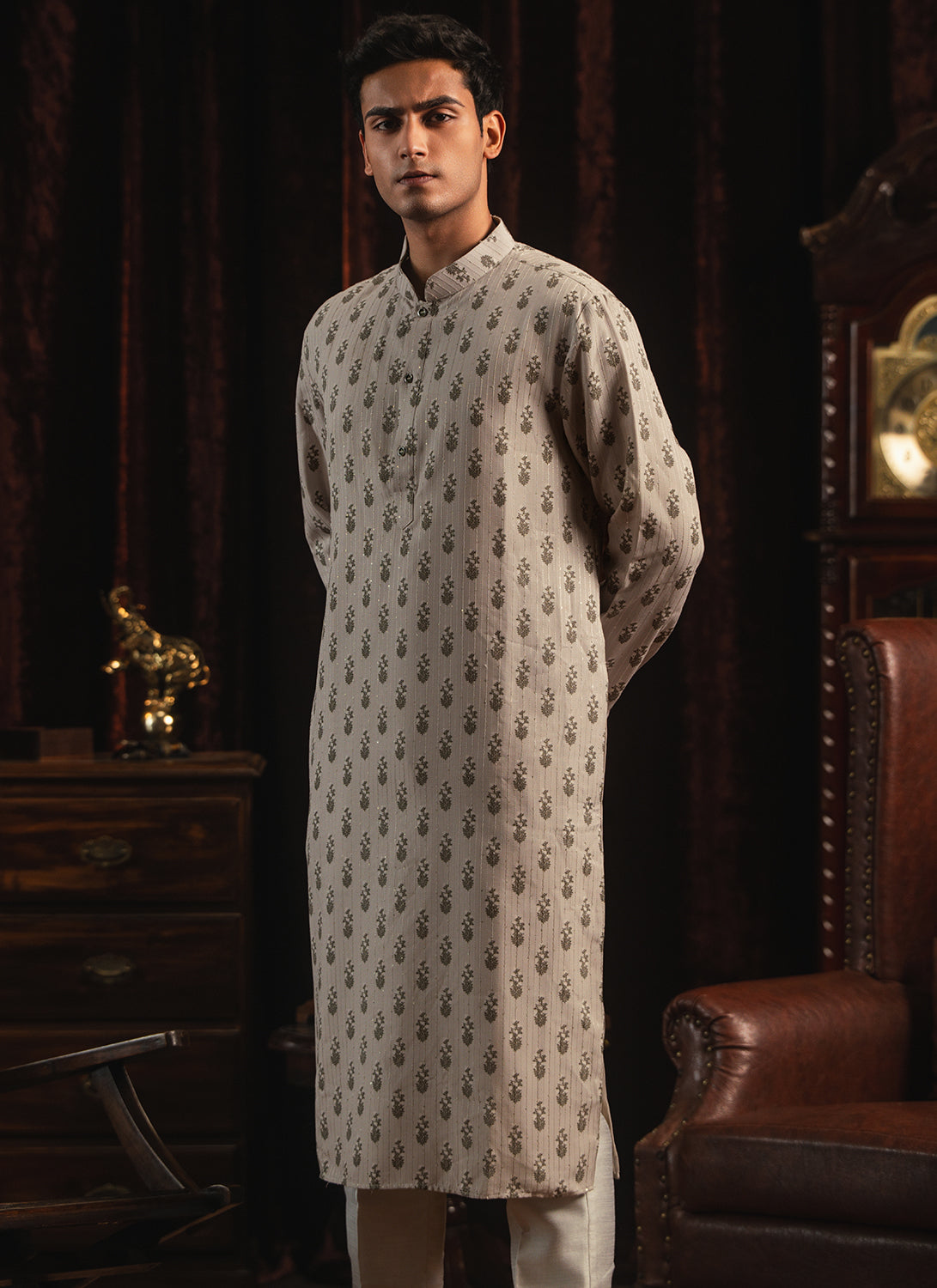 Light Grey Printed Kurta Set