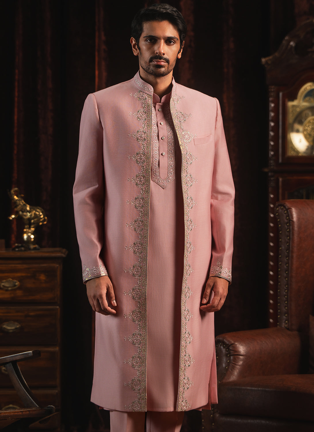 Light Pink Embroidered Sherwani Set